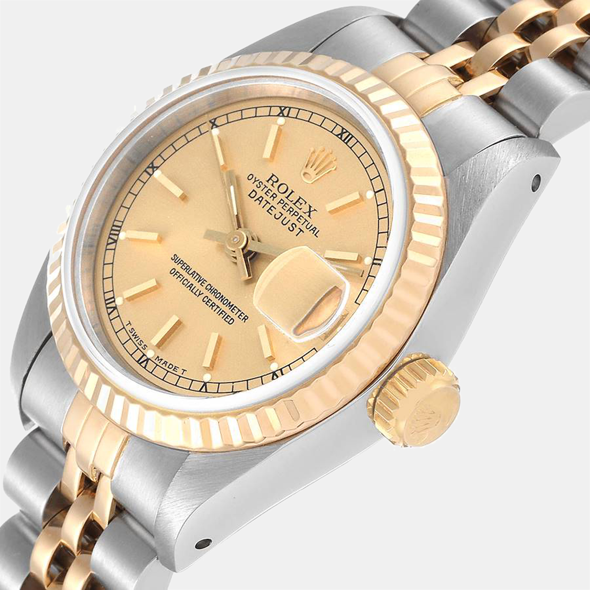 

Rolex Champagne Diamond 18k Yellow Gold And Stainless Steel Datejust 69173 Automatic Women's Wristwatch 26 mm