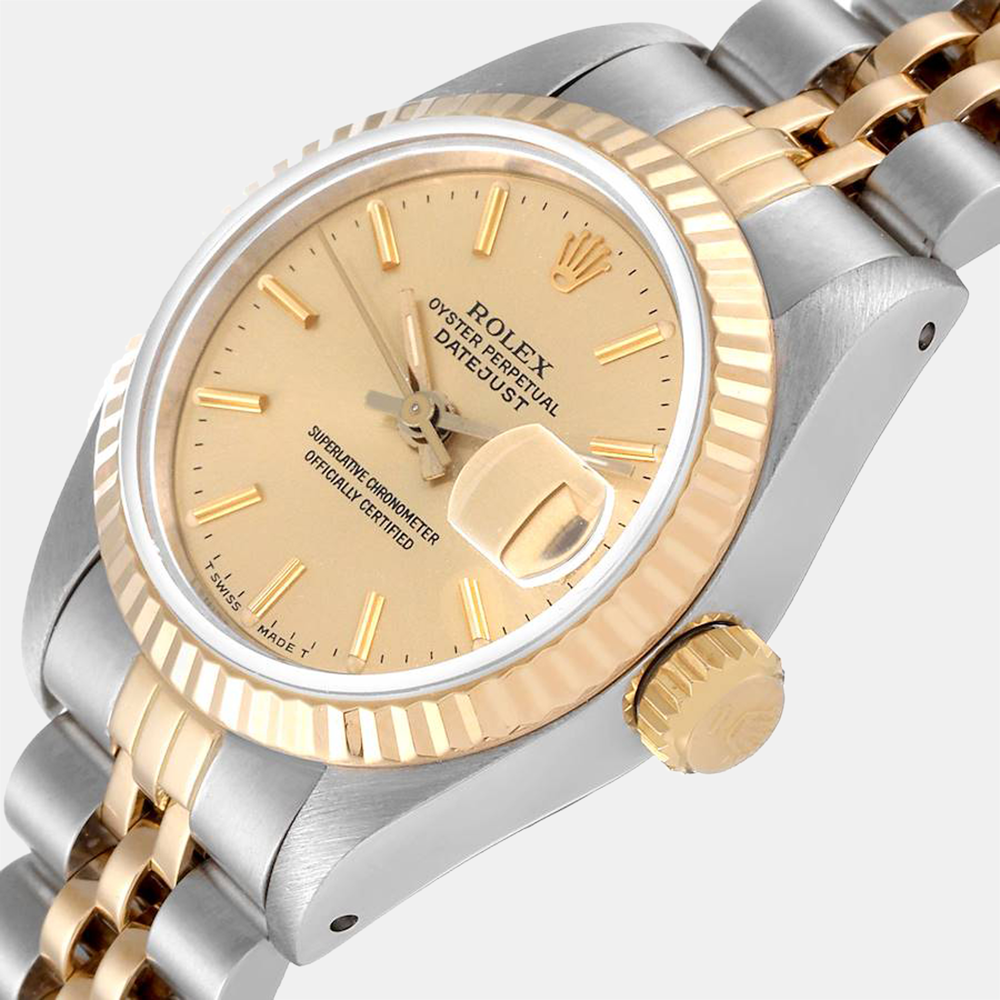 

Rolex Champagne 18k Yellow Gold And Stainless Steel Datejust 69173 Automatic Women's Wristwatch 26 mm