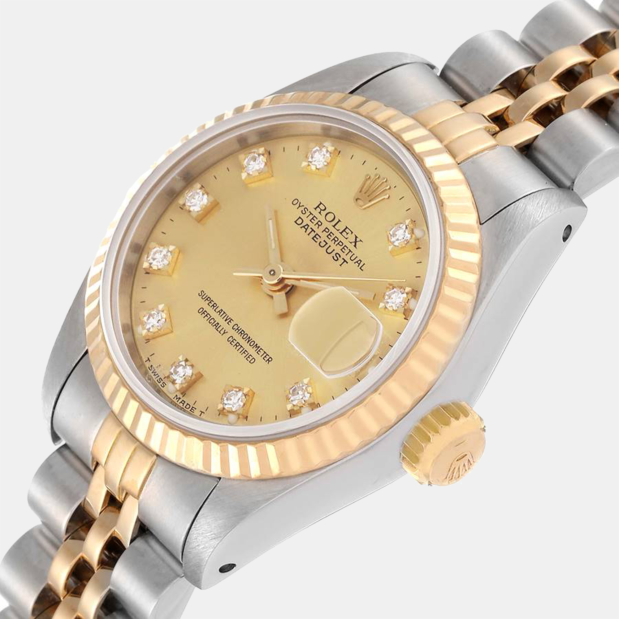 

Rolex Champagne Diamond 18k Yellow Gold And Stainless Steel Datejust 69173 Automatic Women's Wristwatch 26 mm