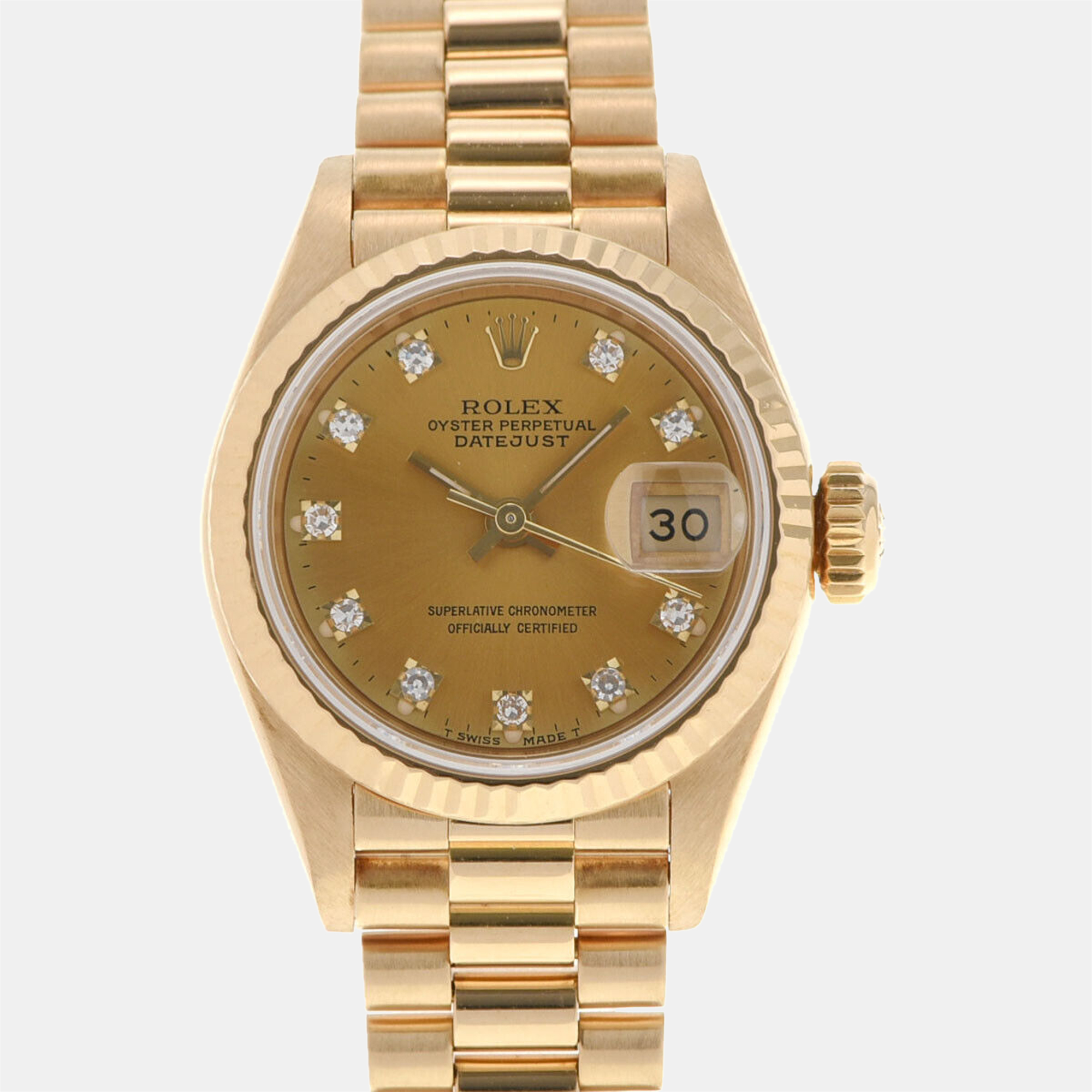 Pre-owned Rolex Champagne Diamond 18k Yellow Gold Datejust 69178 Automatic Women's Wristwatch 25 Mm