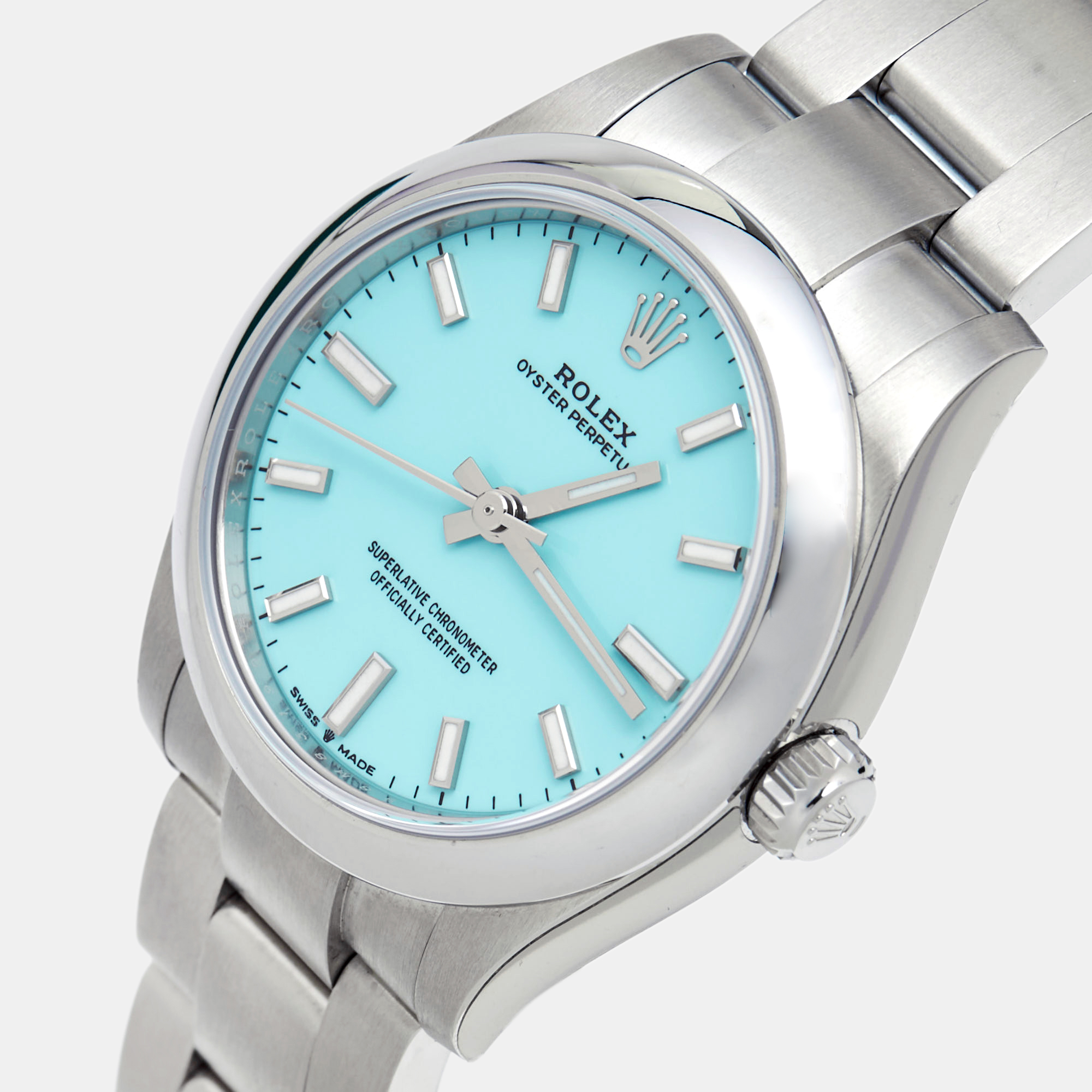 

Rolex Light Turquoise Oystersteel Oyster Perpetual M277200-0007 Women's Wristwatch, Silver