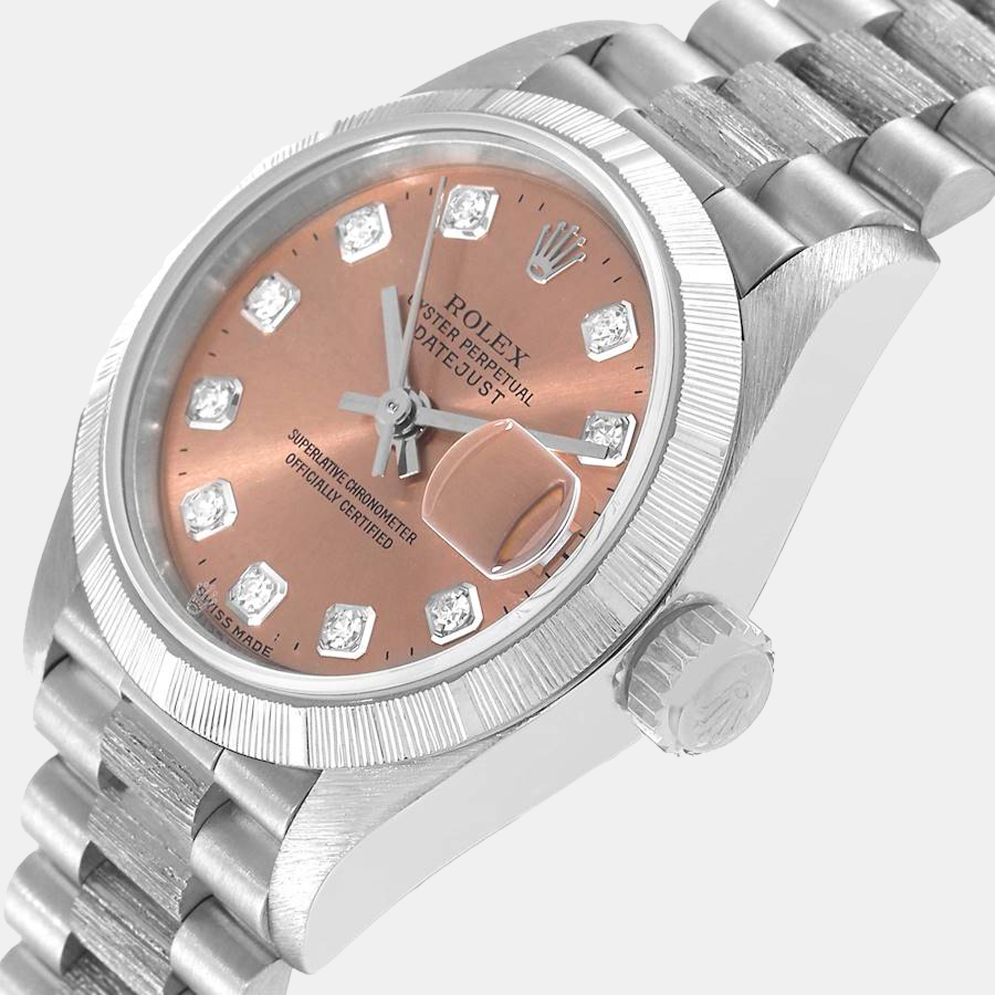 

Rolex Pink Diamonds 18K White Gold And Stainless Steel President Datejust 79279 Women's Wristwatch 26 mm