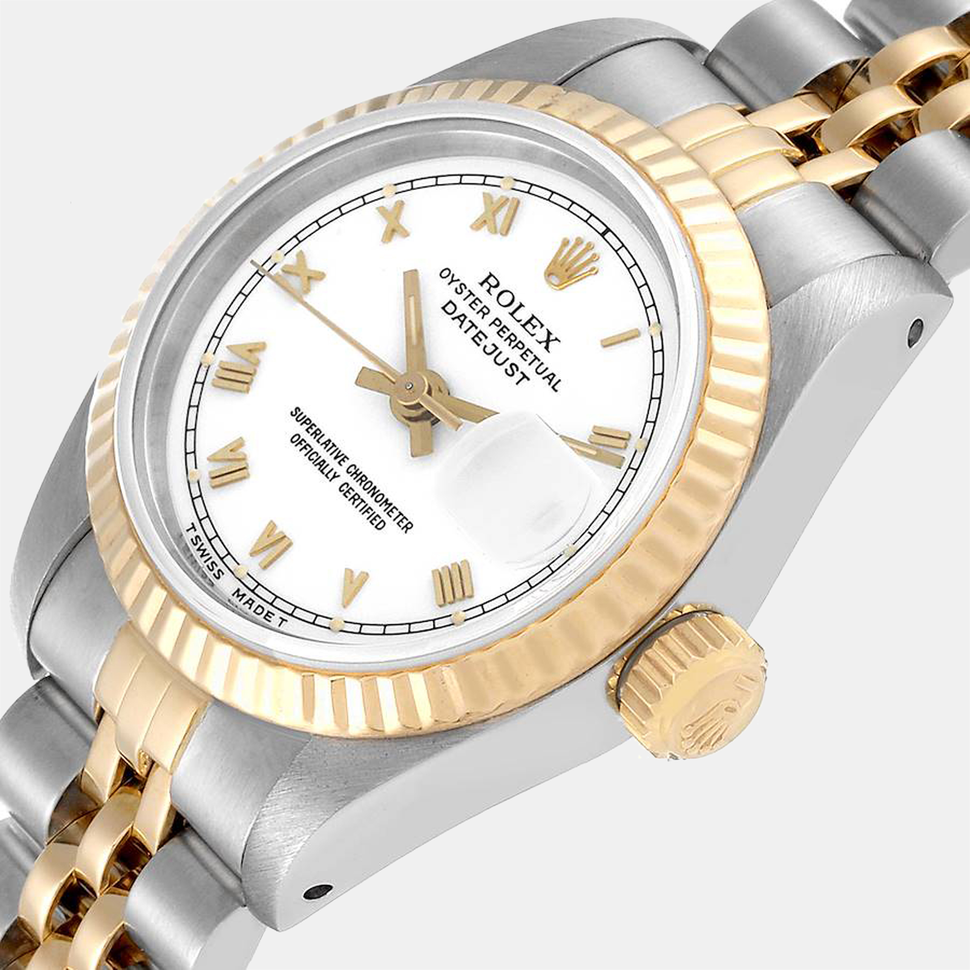

Rolex White 18k Yellow Gold And Stainless Steel Datejust 69173 Automatic Women's Wristwatch 26 mm