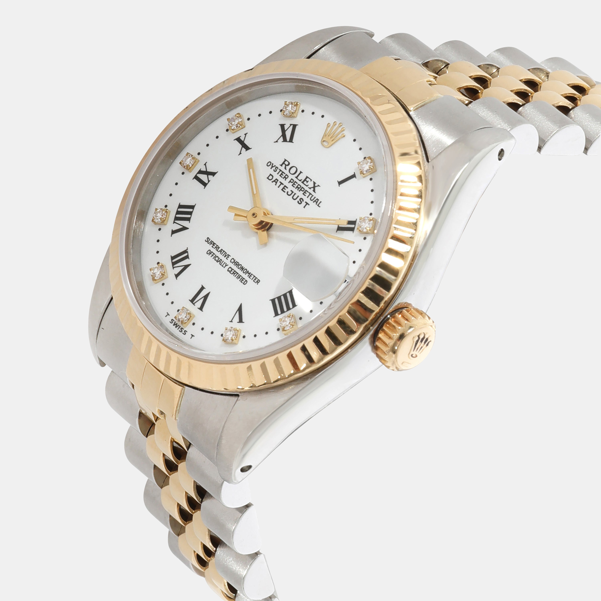 

Rolex White Diamond 18k Yellow Gold And Stainless Steel Datejust 68273 Automatic Women's Wristwatch 31 mm