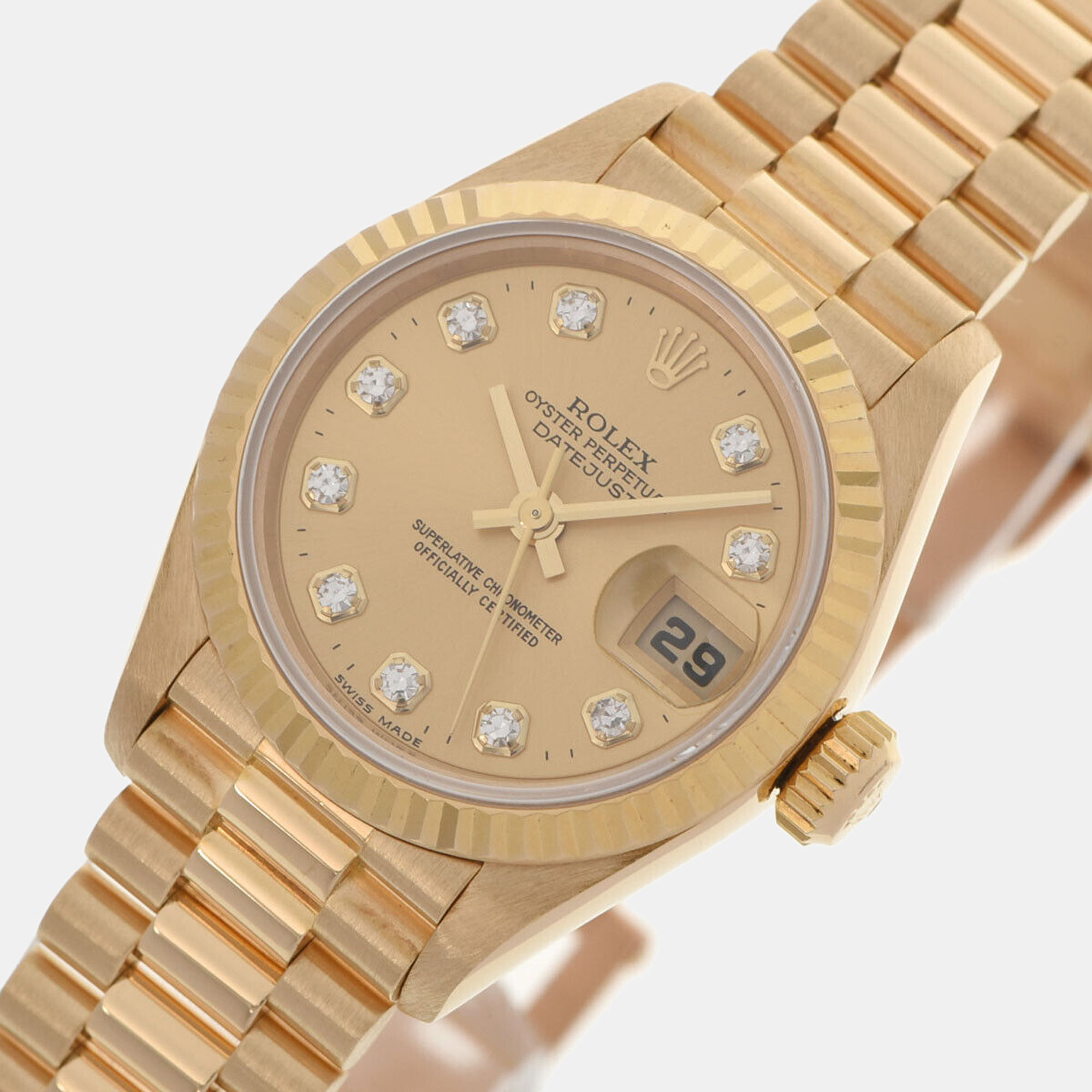 

Rolex Champagne Diamond 18k Yellow Gold Datejust 69178 Automatic Women's Wristwatch 26 mm