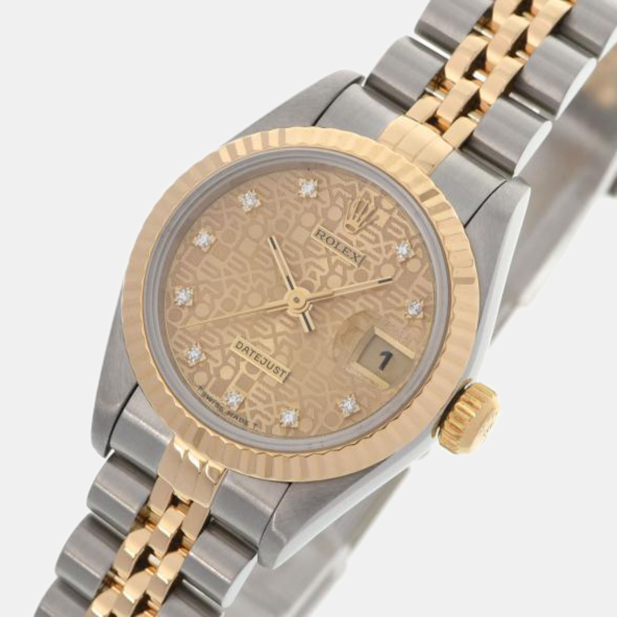 

Rolex Champagne Diamond 18k Yellow Gold And Stainless Steel Datejust 69173 Automatic Women's Wristwatch 26 mm