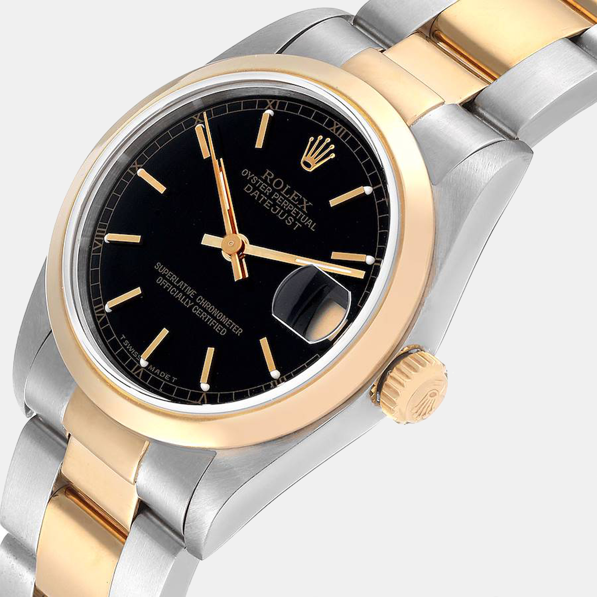 

Rolex Black 18K Yellow Gold And Stainless Steel Datejust 68243 Women's Wristwatch 31 mm