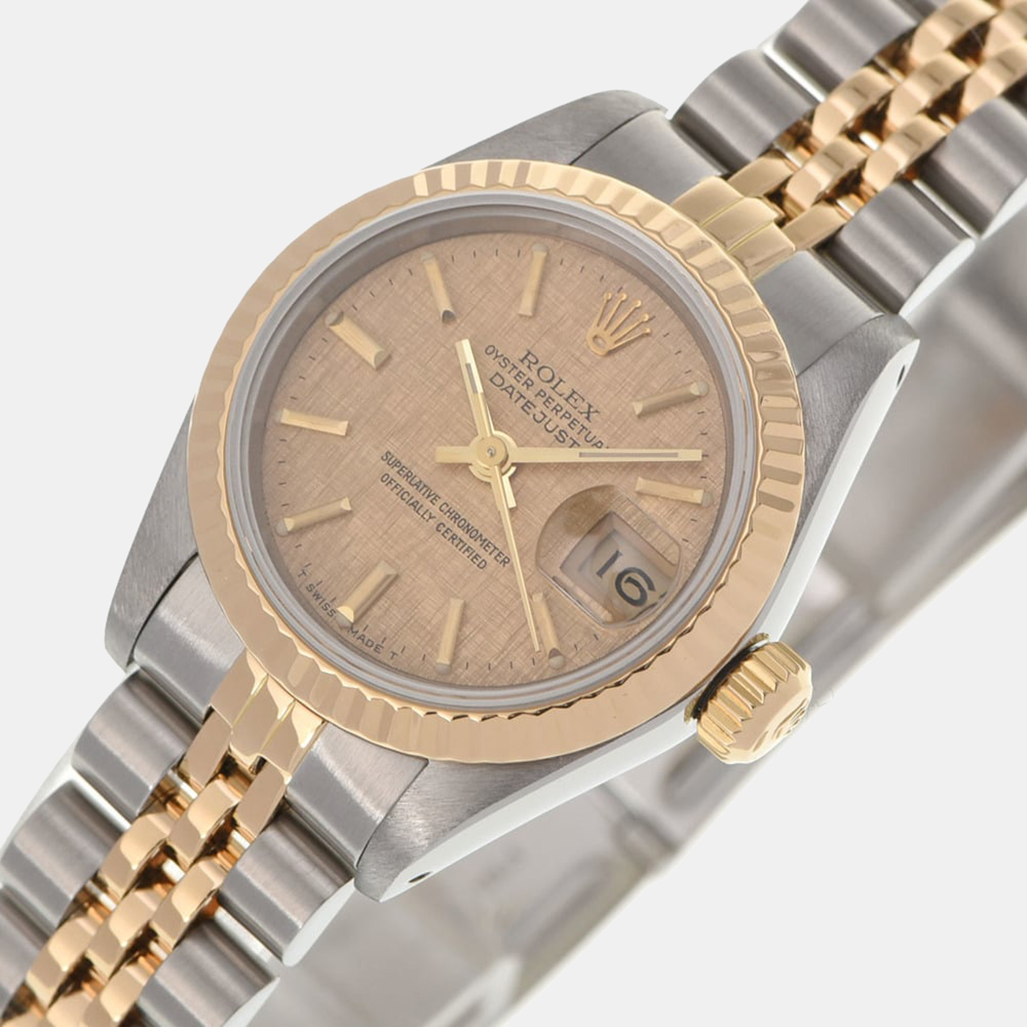 

Rolex Champagne 18k Yellow Gold And Stainless Steel Datejust 69173 Automatic Women's Wristwatch 26 mm