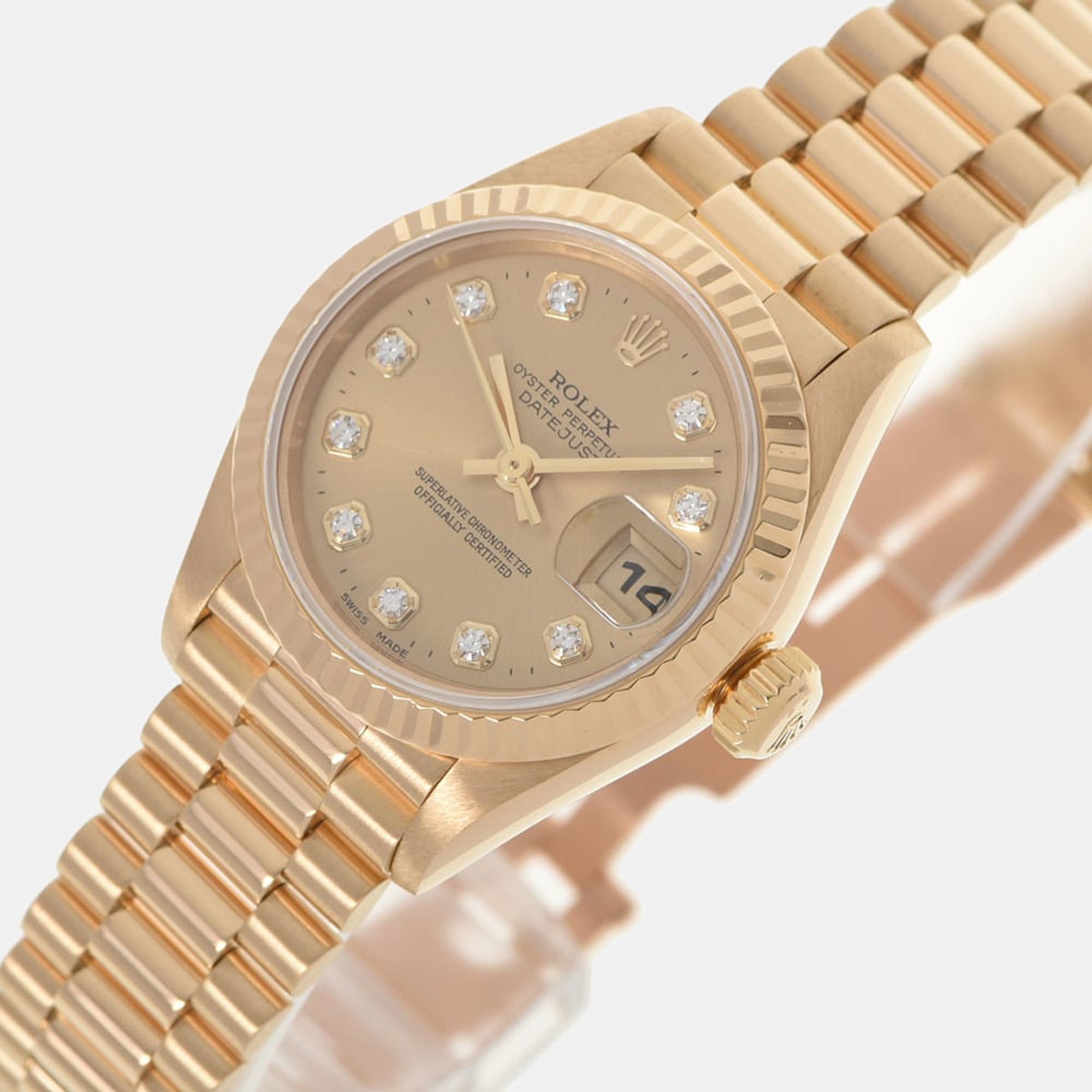 

Rolex Champagne Diamond 18k Yellow Gold Datejust 69178 Automatic Women's Wristwatch 26 mm