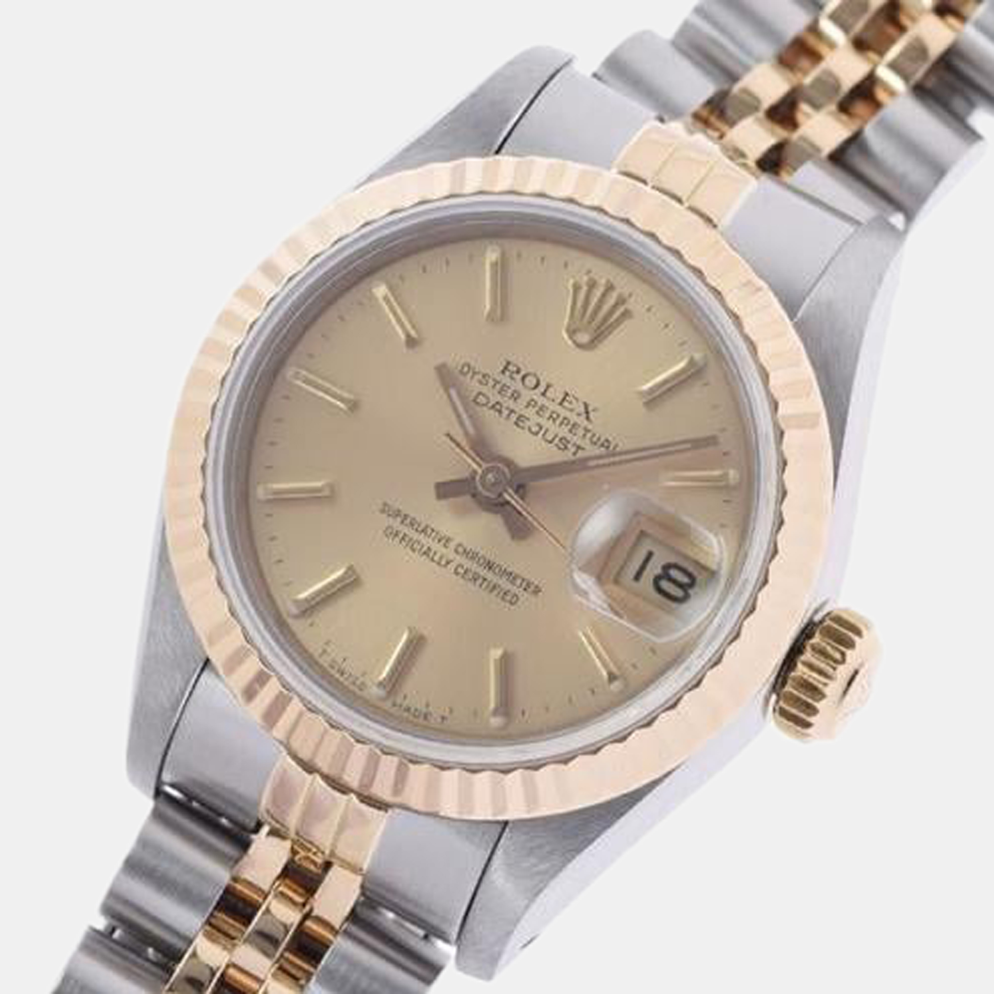 

Rolex Champagne 18k Yellow Gold And Stainless Steel Datejust 69173 Automatic Women's Wristwatch 26 mm