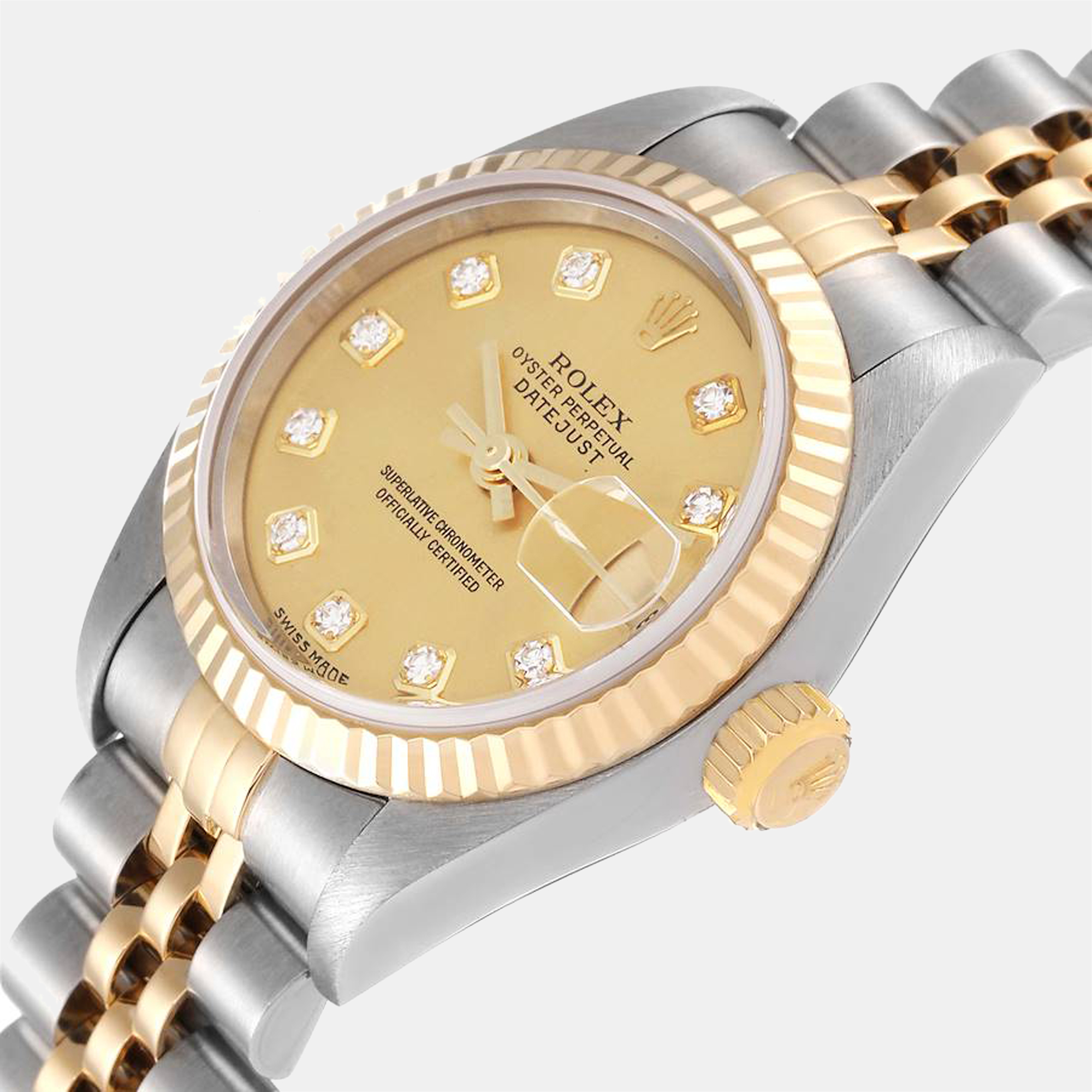 

Rolex Champagne Diamond 18k Yellow Gold And Stainless Steel Datejust 79173 Automatic Women's Wristwatch 26 mm