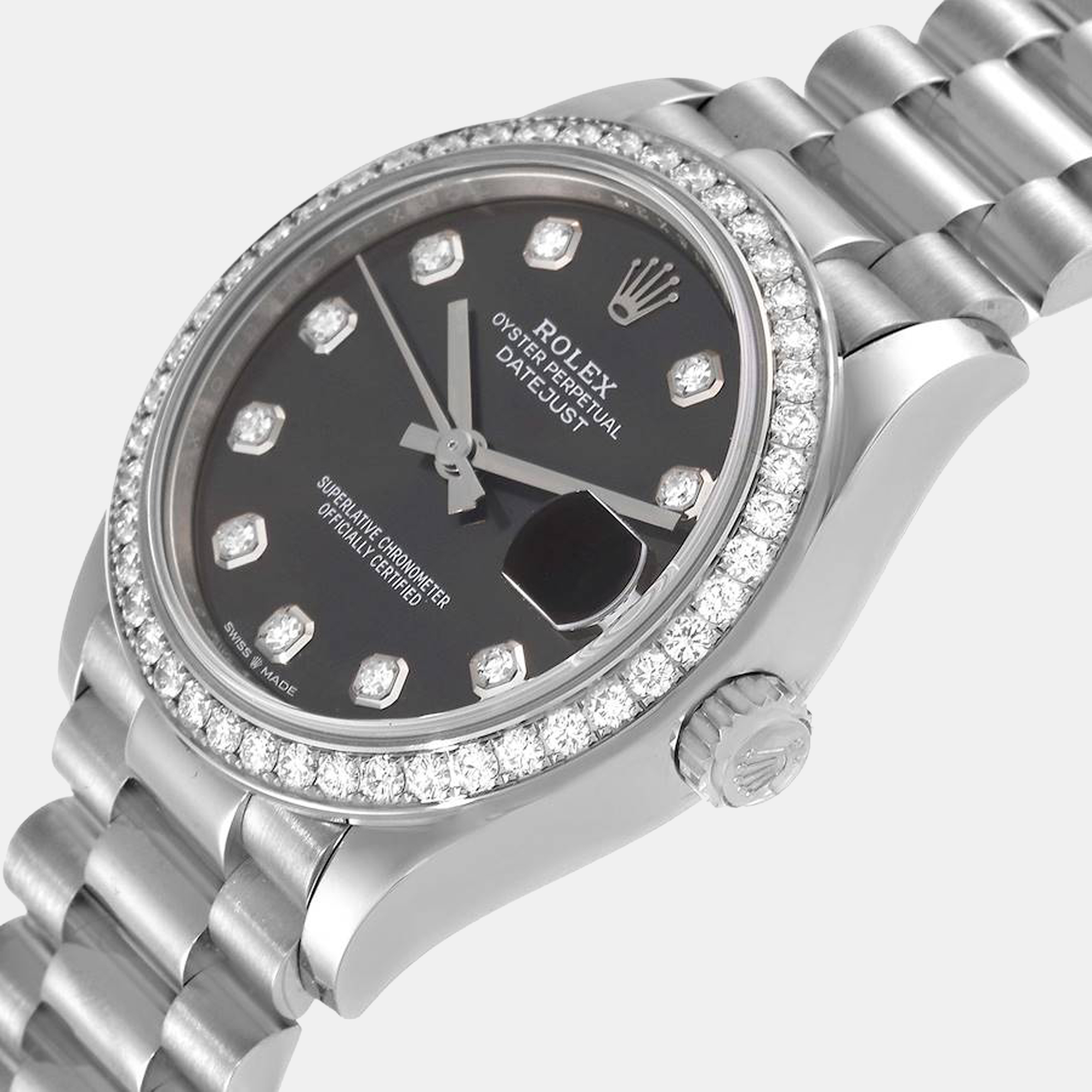 

Rolex Grey Diamonds 18K White Gold President Datejust 278289 Women's Wristwatch 31 mm