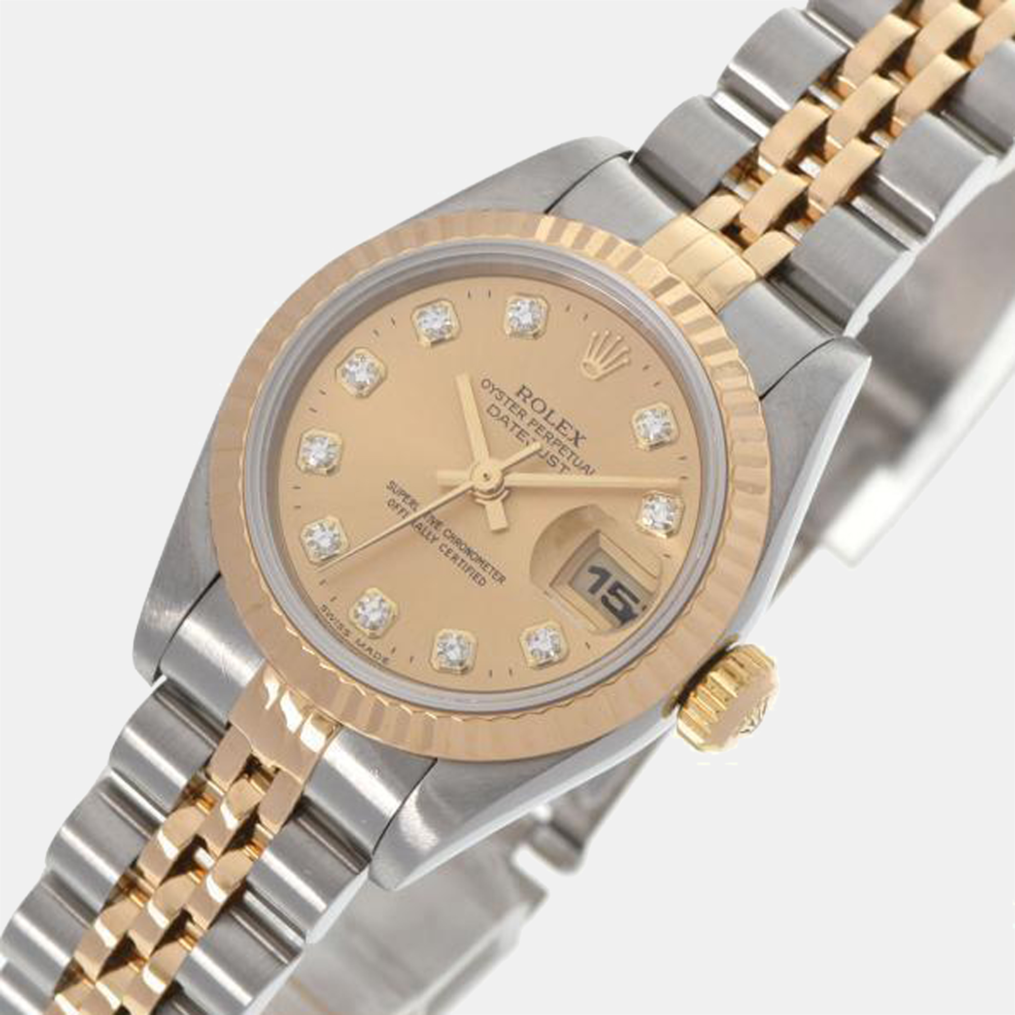 

Rolex Champagne Diamond 18k Yellow Gold And Stainless Steel Datejust 69173 Automatic Women's Wristwatch 26 mm