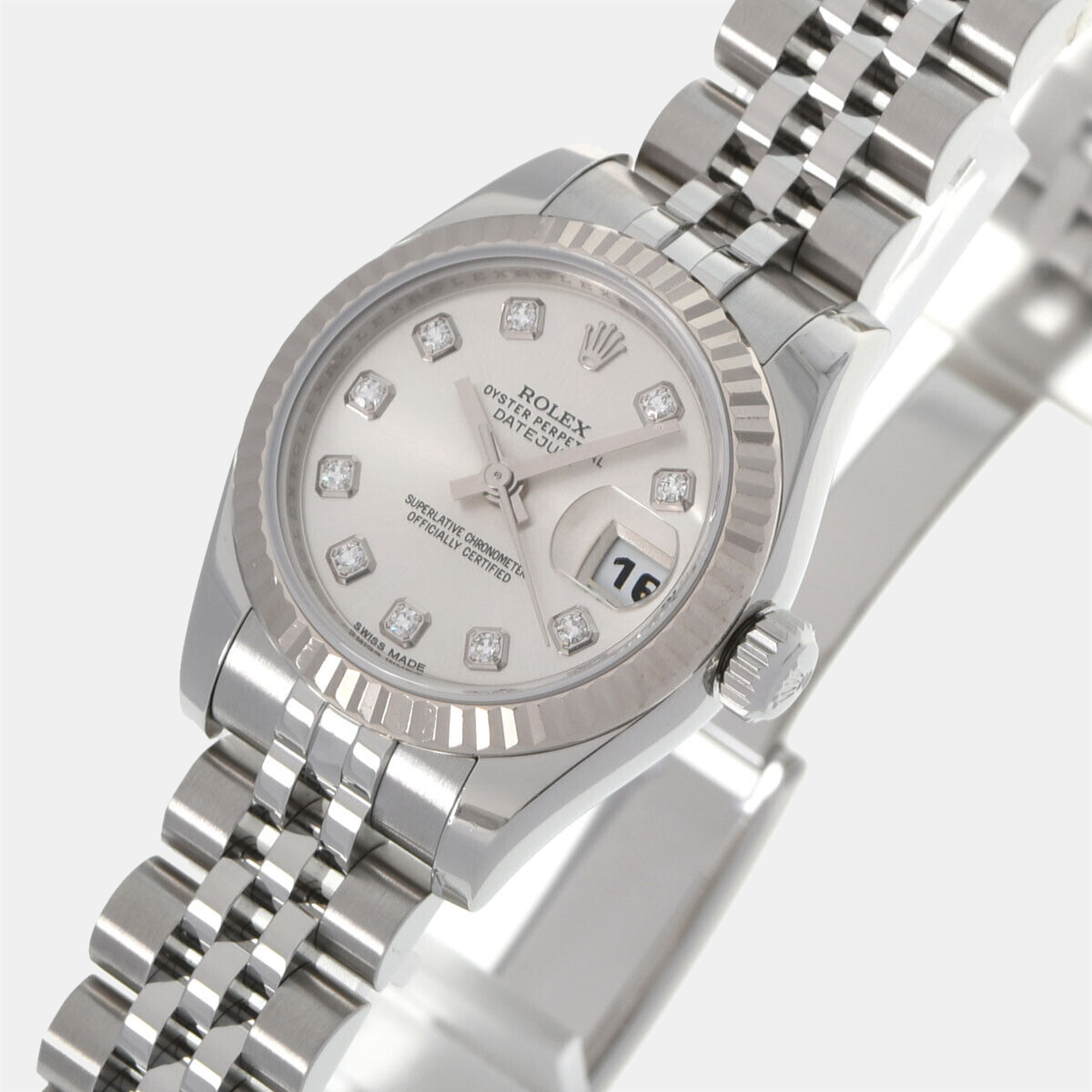 

Rolex Silver Diamond 18k White Gold And Stainless Steel Datejust 69174 Automatic Women's Wristwatch 26 mm