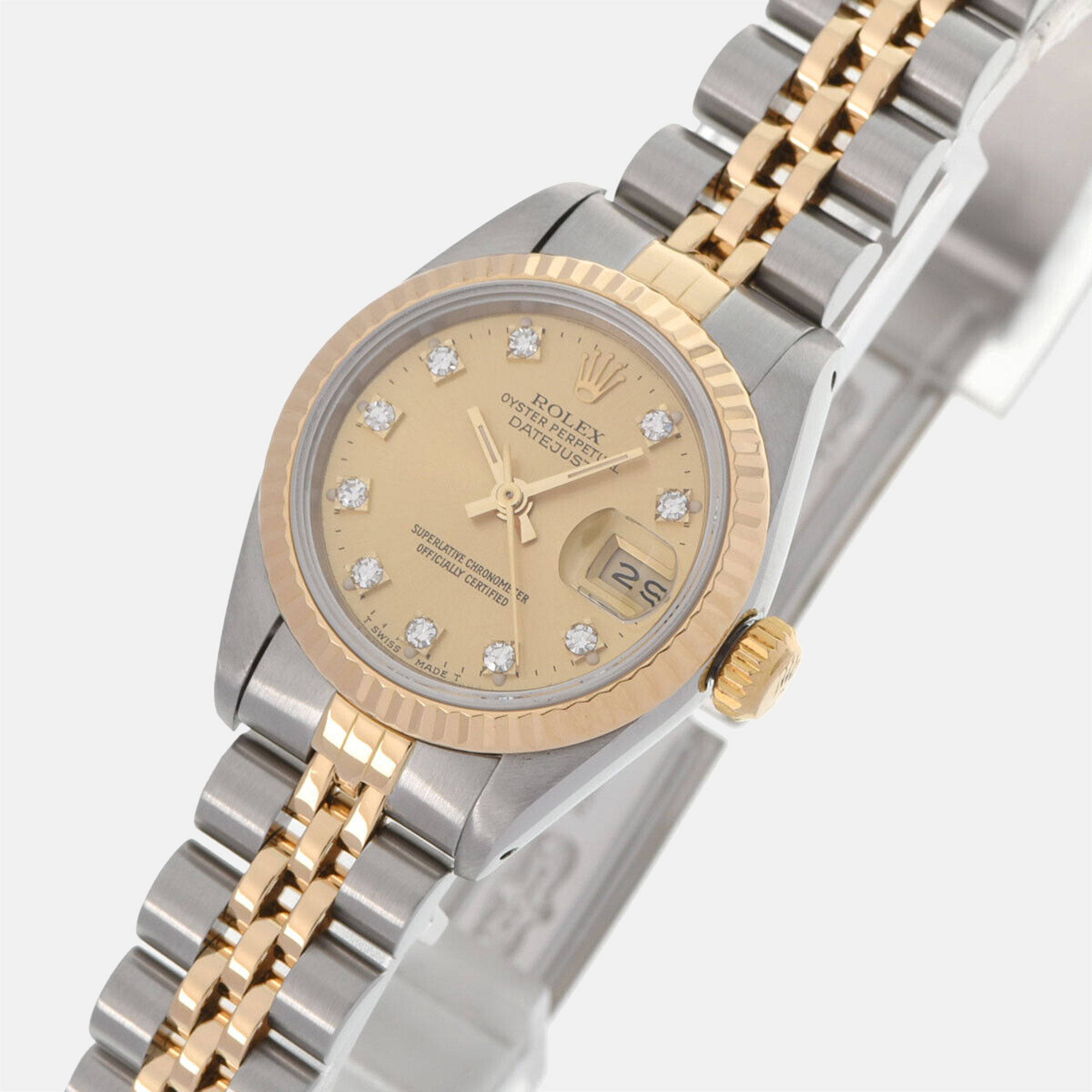 

Rolex Champagne Diamond 18k Yellow Gold And Stainless Steel Datejust 69173 Automatic Women's Wristwatch 26 mm