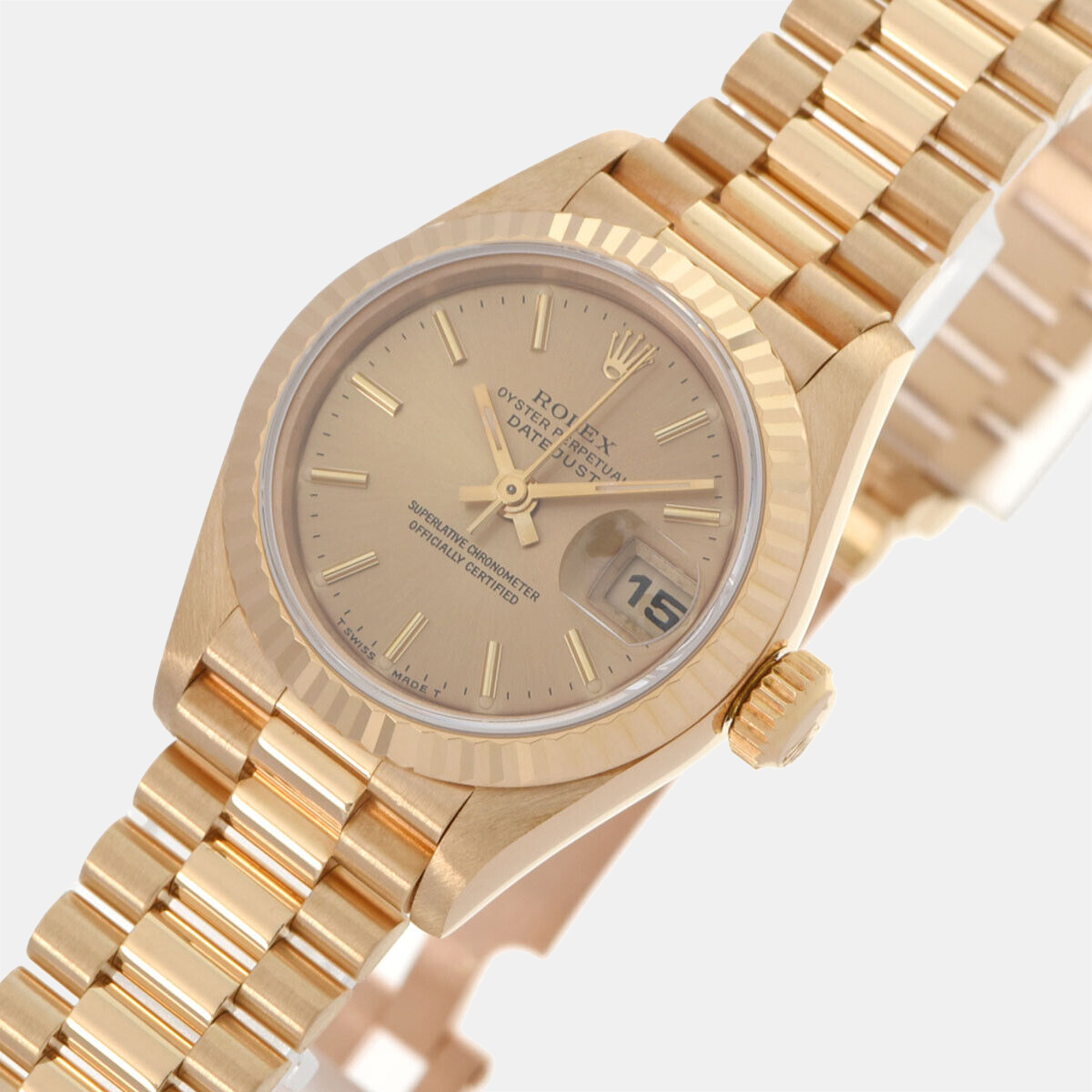 

Rolex Champagne 18k Yellow Gold Datejust 69178 Automatic Women's Wristwatch 26 mm
