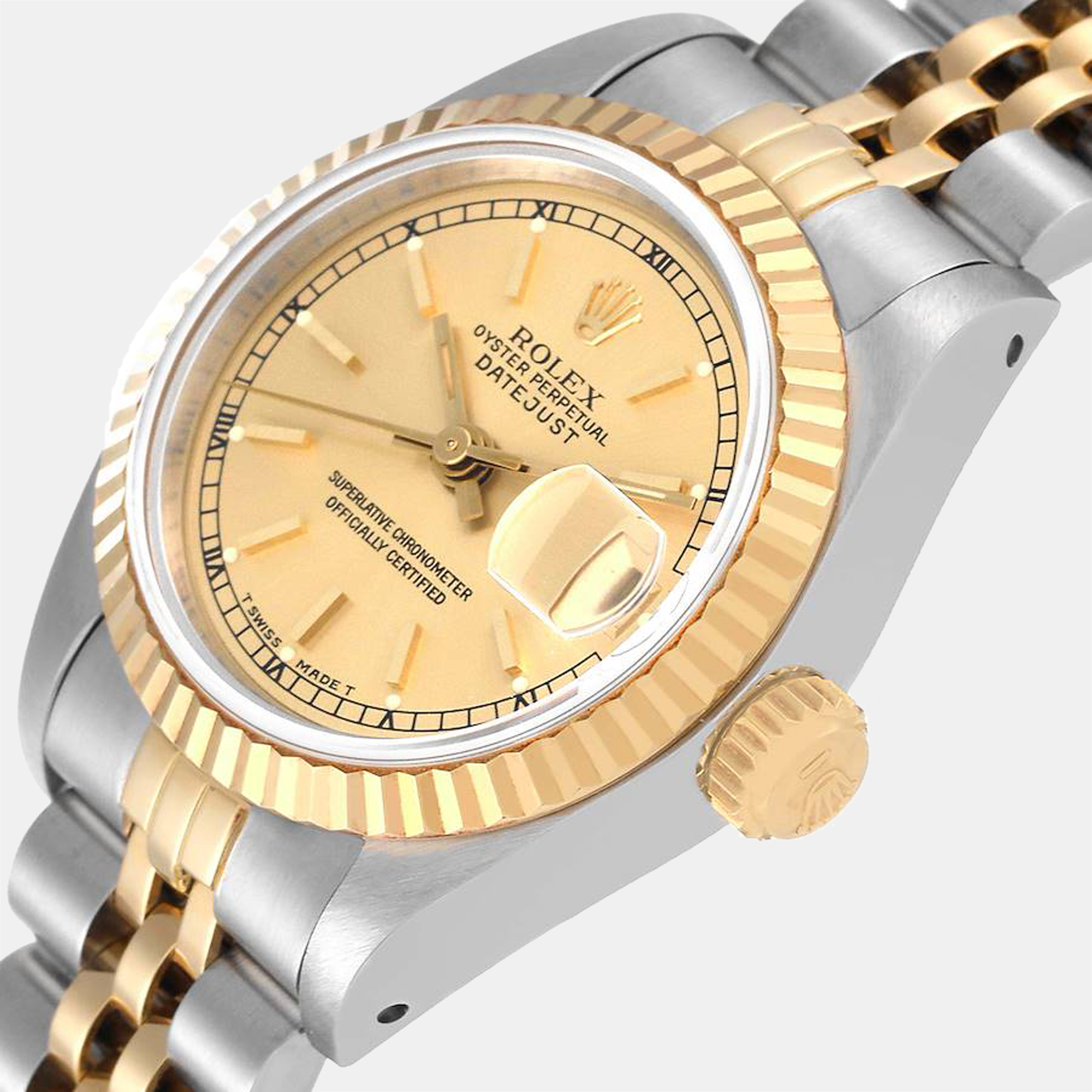 

Rolex Champagne 18K Yellow Gold And Stainless Steel Datejust 69173 Women's Wristwatch 26 mm