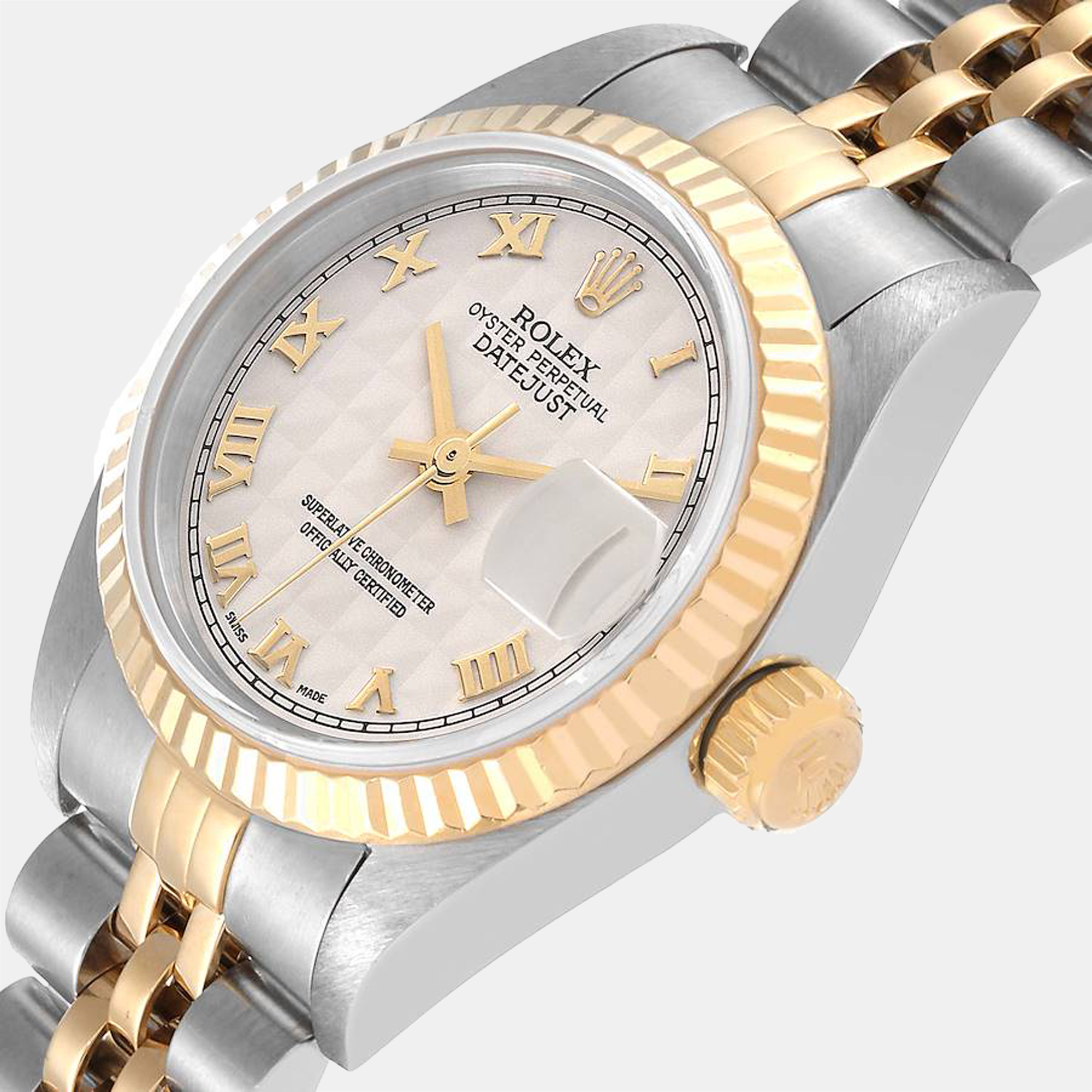 

Rolex White 18K Yellow Gold And Stainless Steel Datejust 79173 Women's Wristwatch 26 mm