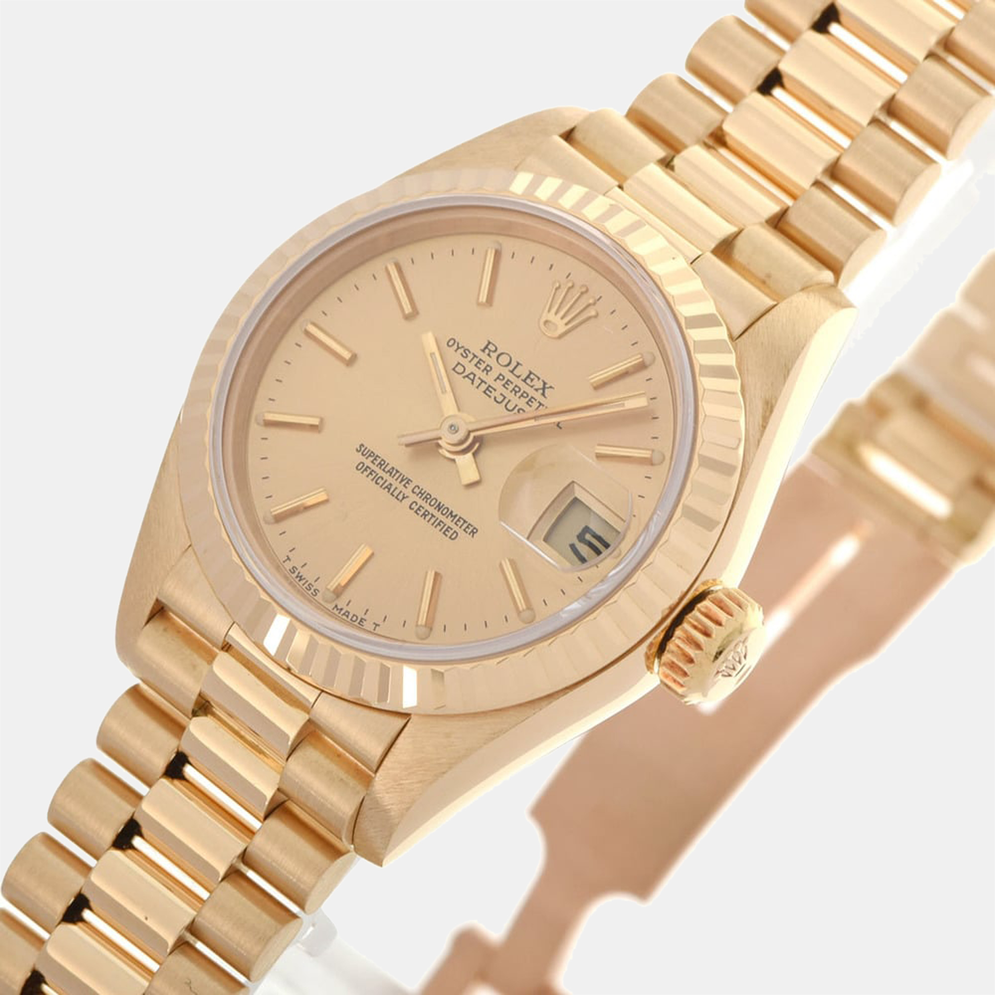 

Rolex Champagne 18K Yellow Gold Datejust 69178 Automatic Women's Wristwatch 26 mm