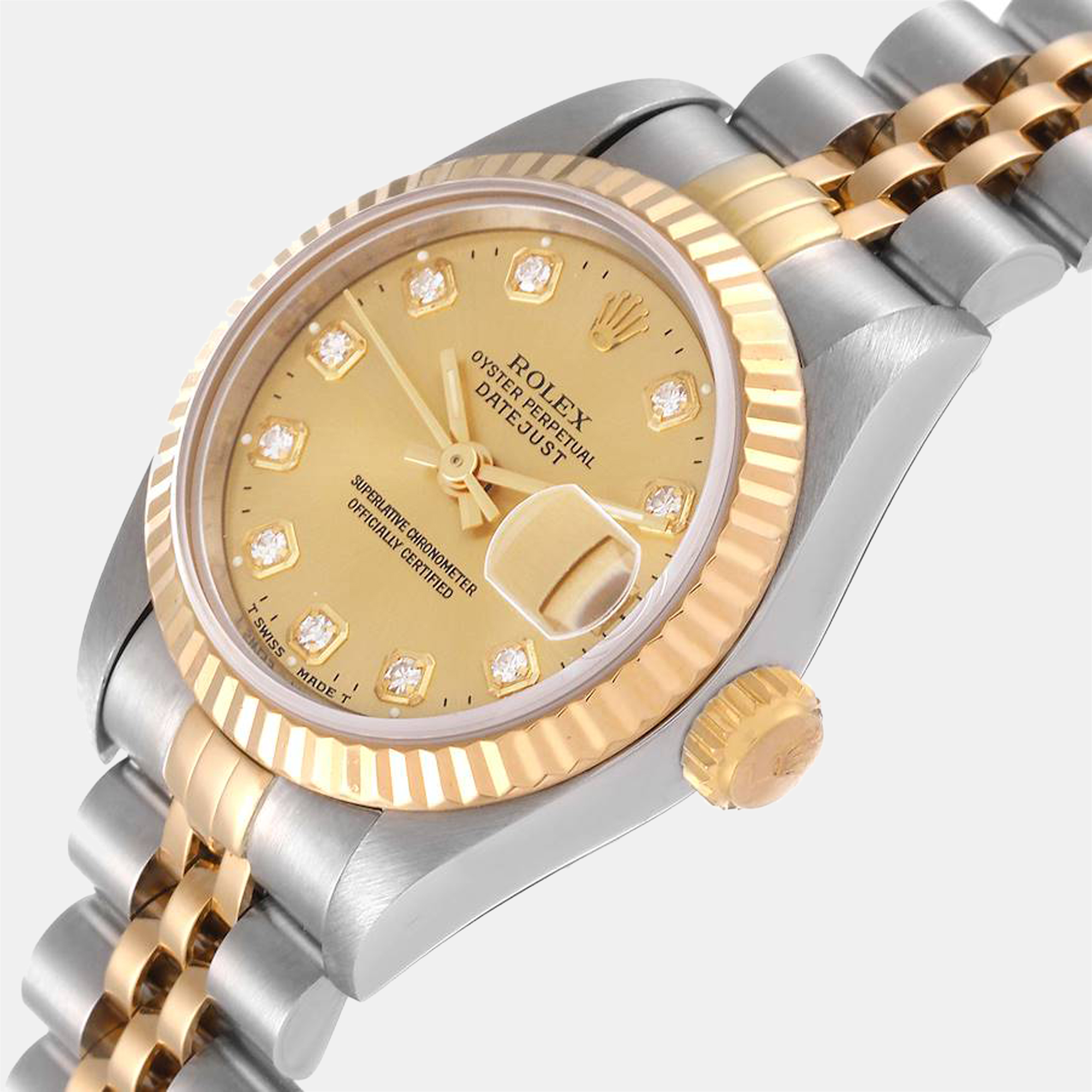 

Rolex Champagne Diamonds 18K Yellow Gold And Stainless Steel Datejust 69173 Women's Wristwatch 26 mm