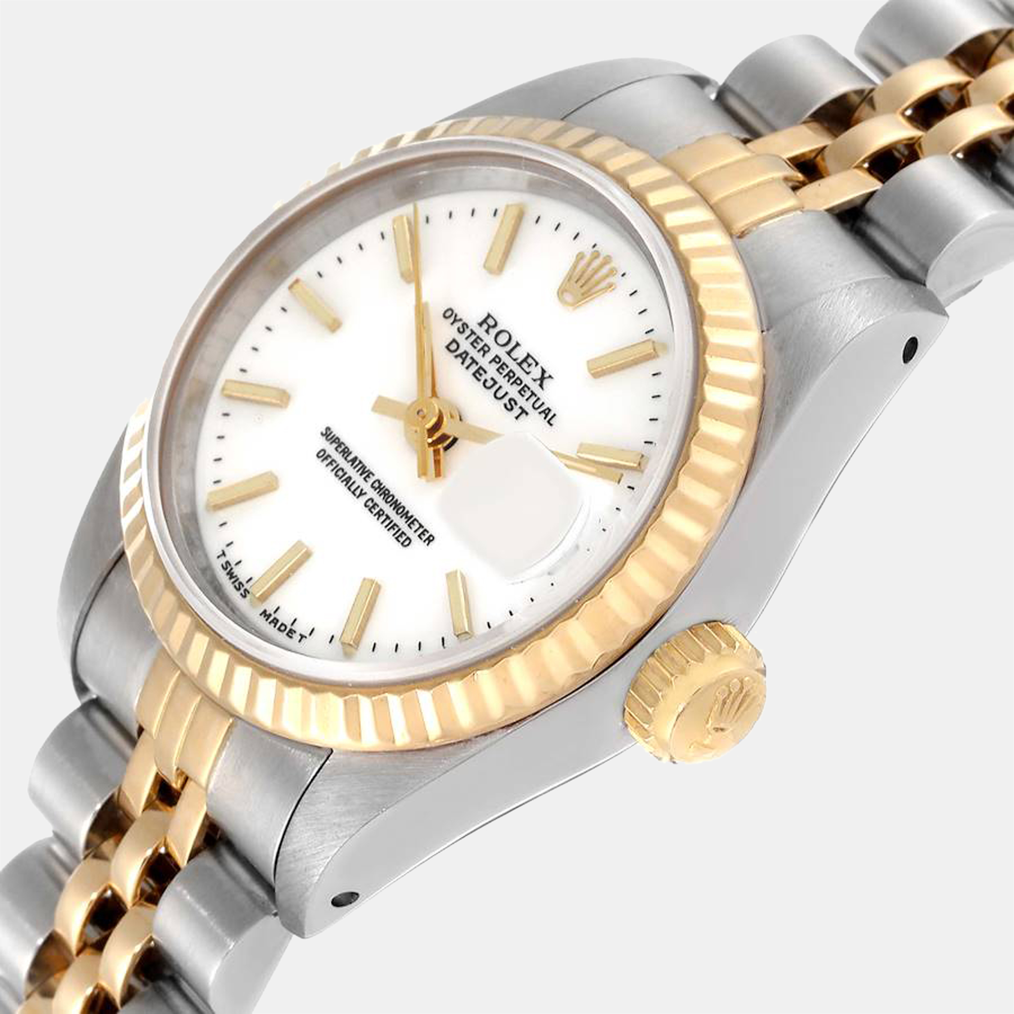 

Rolex White 18K Yellow Gold And Stainless Steel Datejust 69173 Women's Wristwatch 26 mm