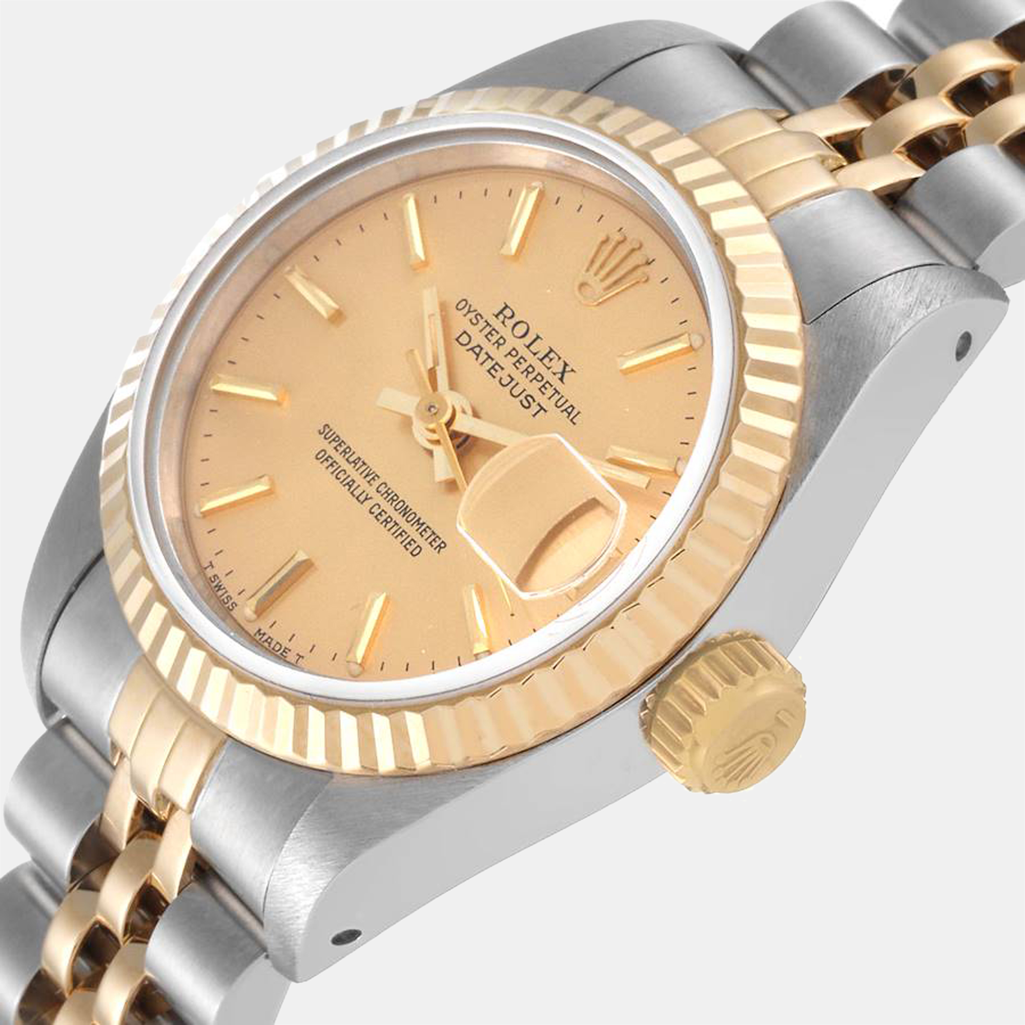 

Rolex Champagne 18K Yellow Gold And Stainless Steel Datejust 69173 Women's Wristwatch 26 mm