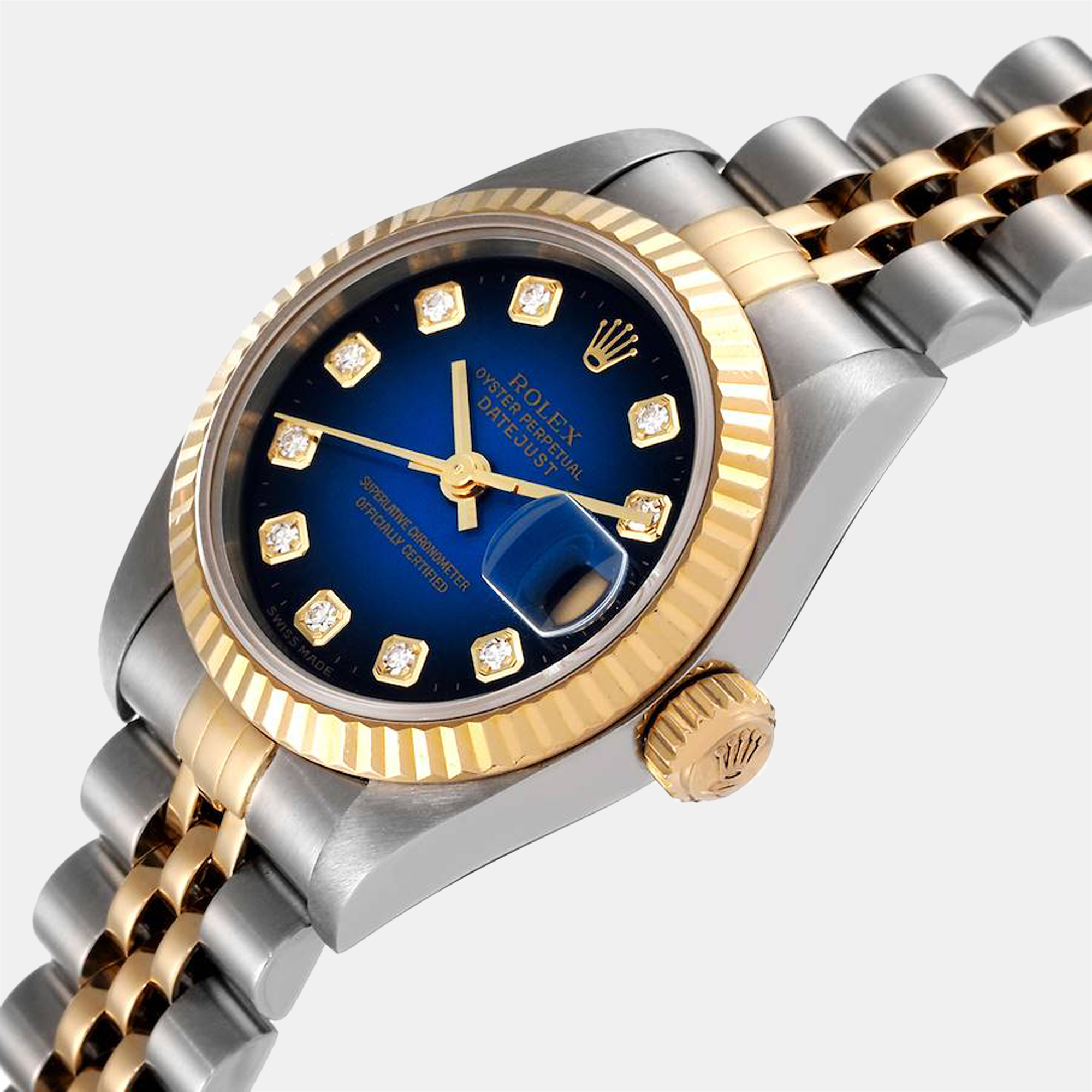 

Rolex Blue Diamonds 18K Yellow Gold And Stainless Steel Datejust 79173 Women's Wristwatch 26 mm