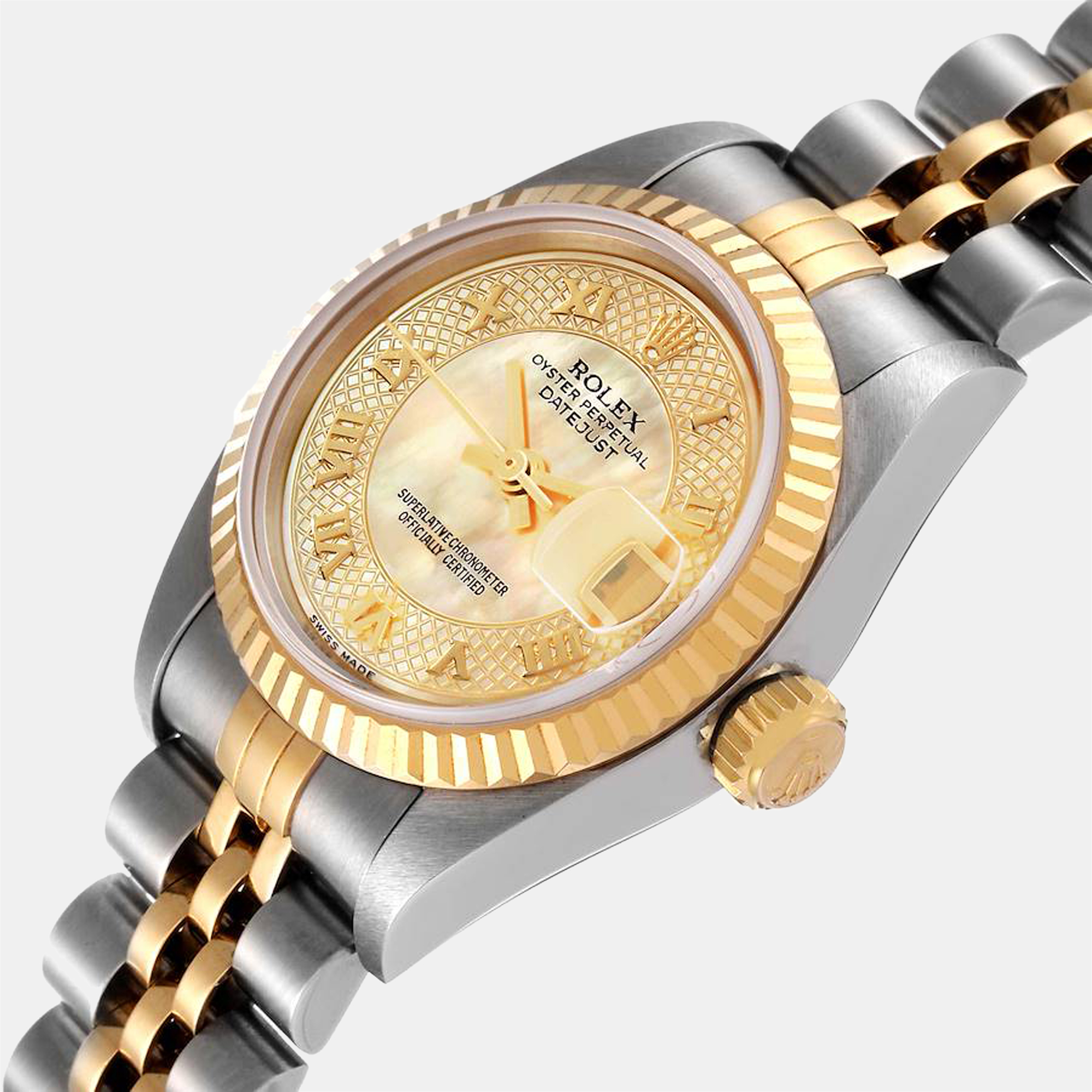 

Rolex Champagne 18K Yellow Gold And Stainless Steel Datejust 79173 Women's Wristwatch 26 mm