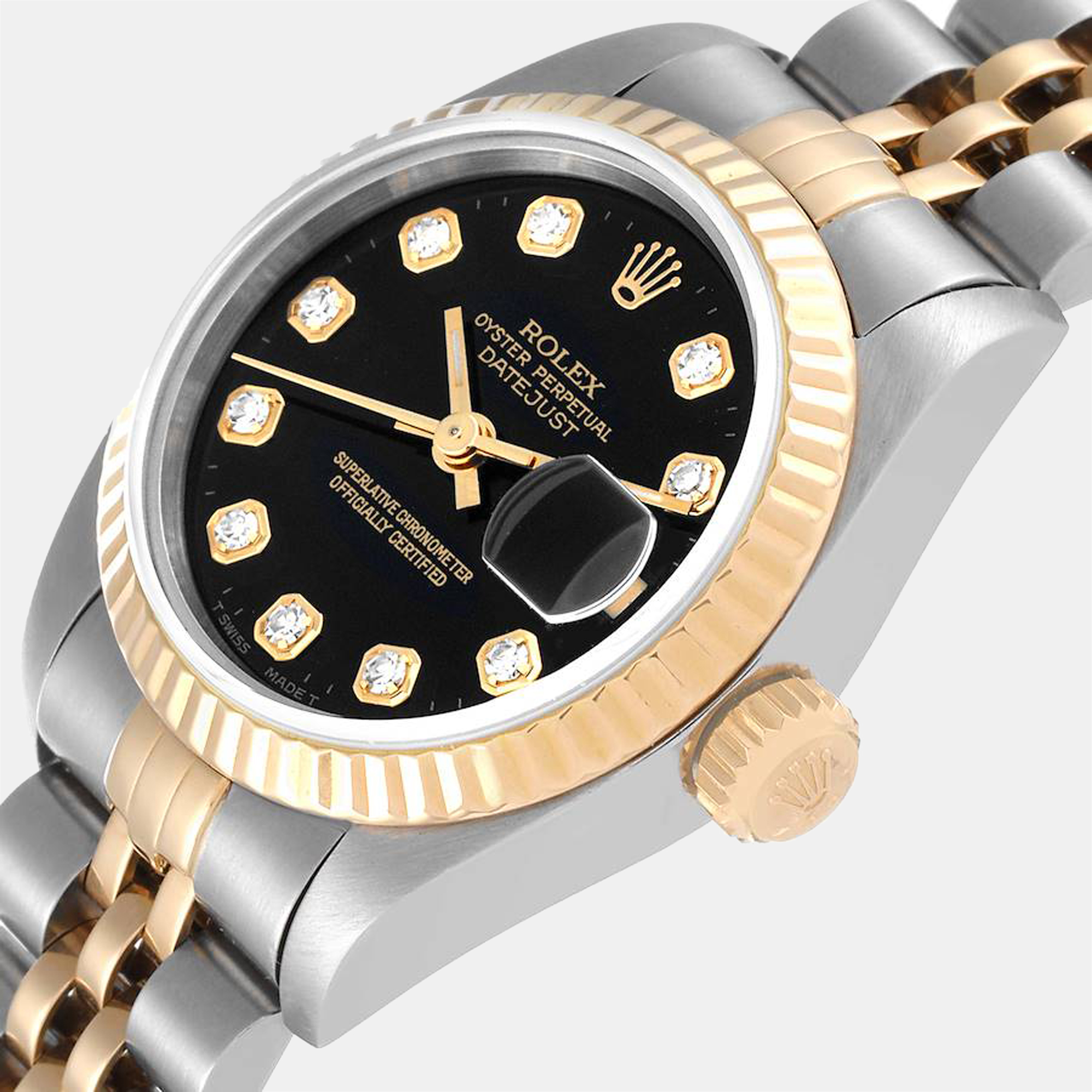 

Rolex Black Diamonds 18K Yellow Gold And Stainless Steel Datejust 69173 Women's Wristwatch 26 mm