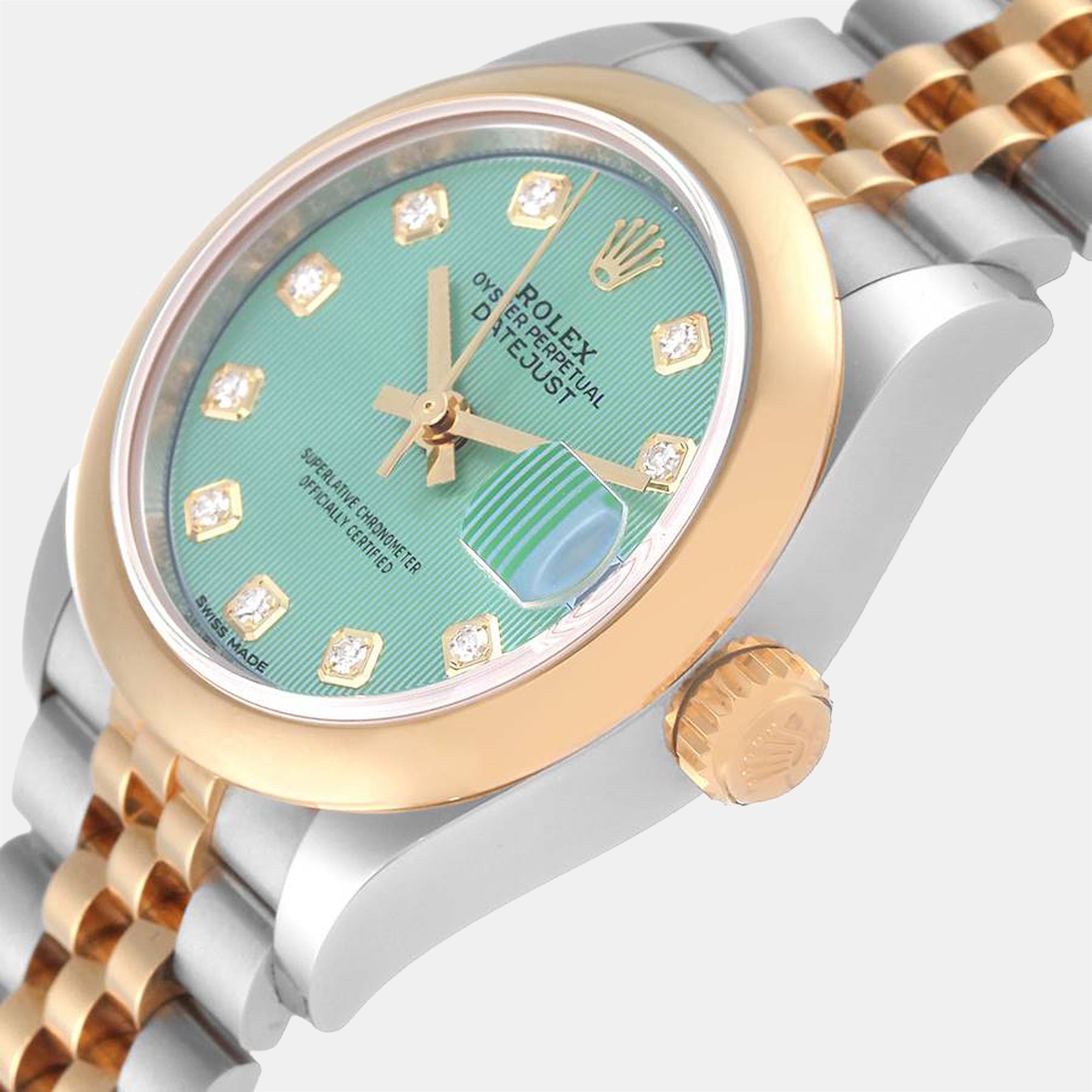 

Rolex Green Diamonds 18k Yellow Gold And Stainless Steel Datejust 279163 Automatic Women's Wristwatch 26 mm