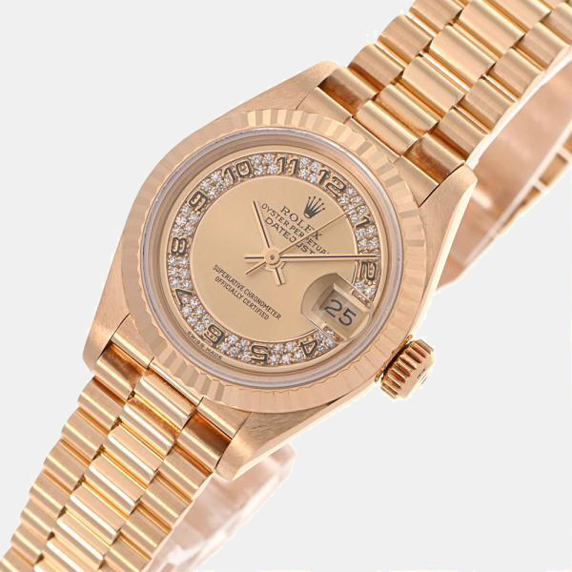 

Rolex Champagne Diamonds 18k Yellow Gold 69178 Women's Wristwatch 28 mm