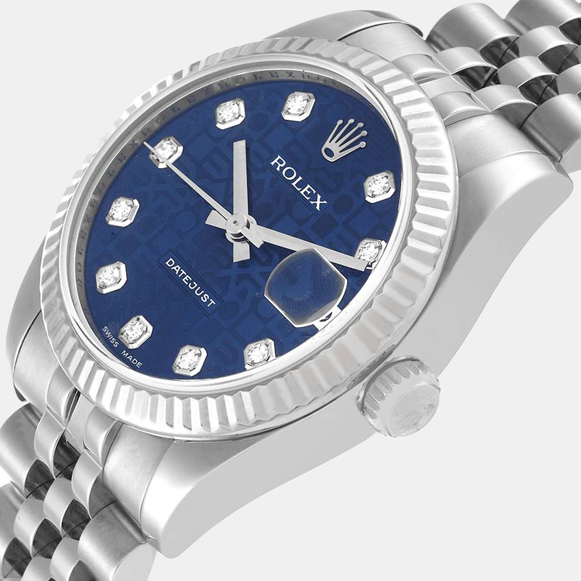 

Rolex Blue MOP Diamonds 18K White Gold And Stainless Steel Datejust 178274 Automatic Women's Wristwatch 31 mm