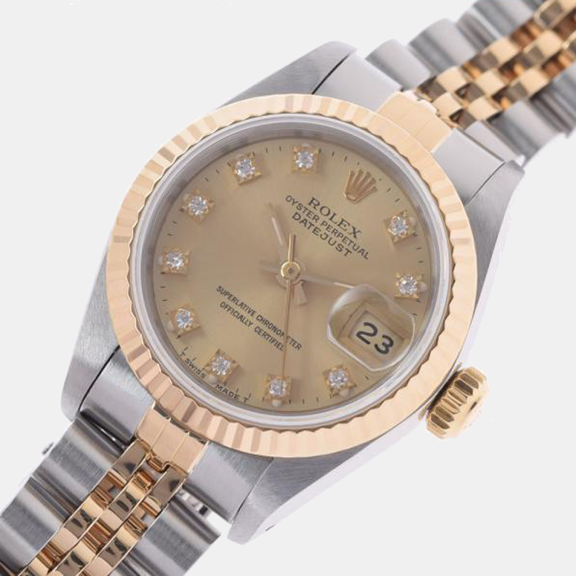 

Rolex Champagne Diamonds 18K Yellow Gold And Stainless Steel Datejust 69173 Women's Wristwatch 26 mm