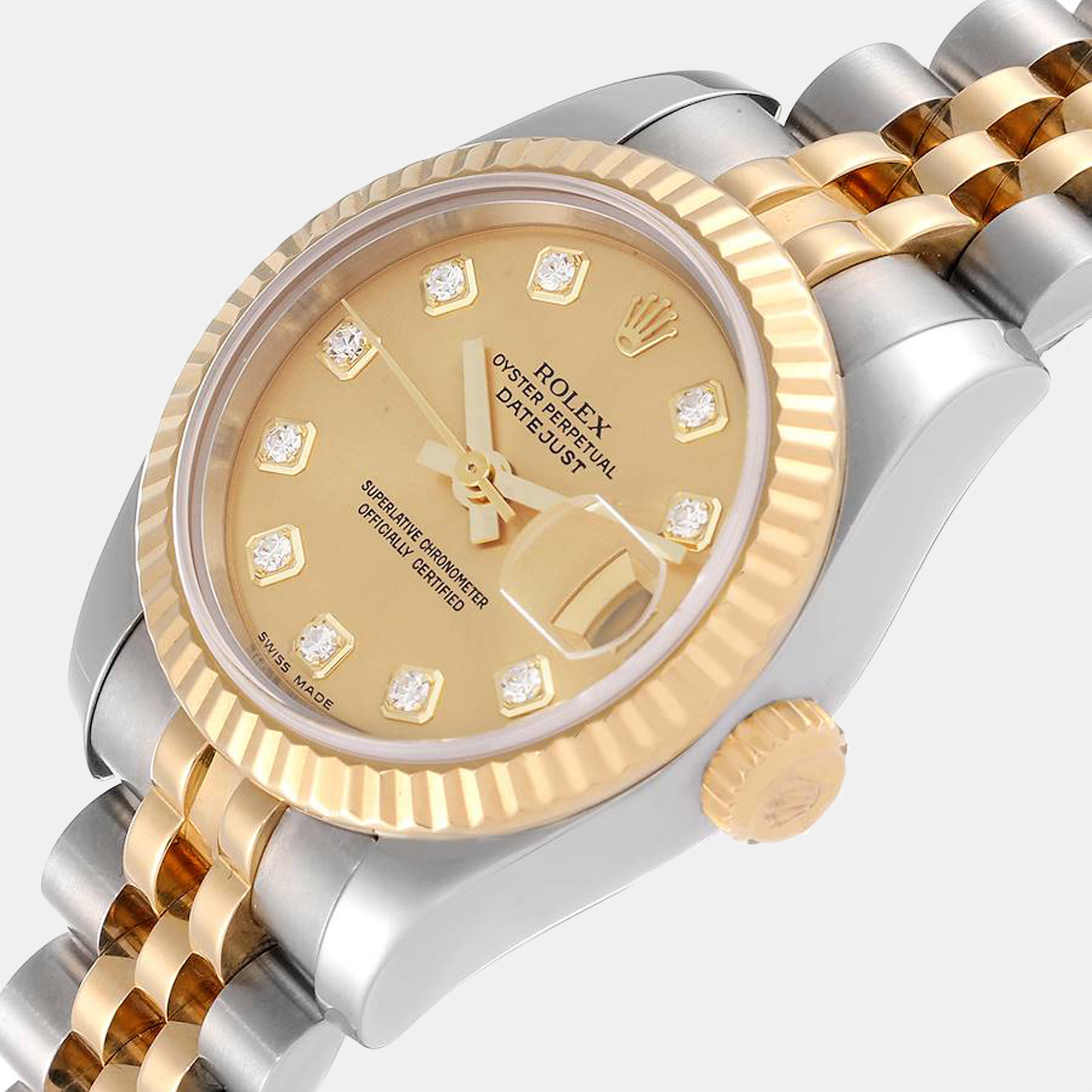 

Rolex Champagne Diamonds 18K Yellow Gold And Stainless Steel Datejust 179173 Women's Wristwatch 26 mm