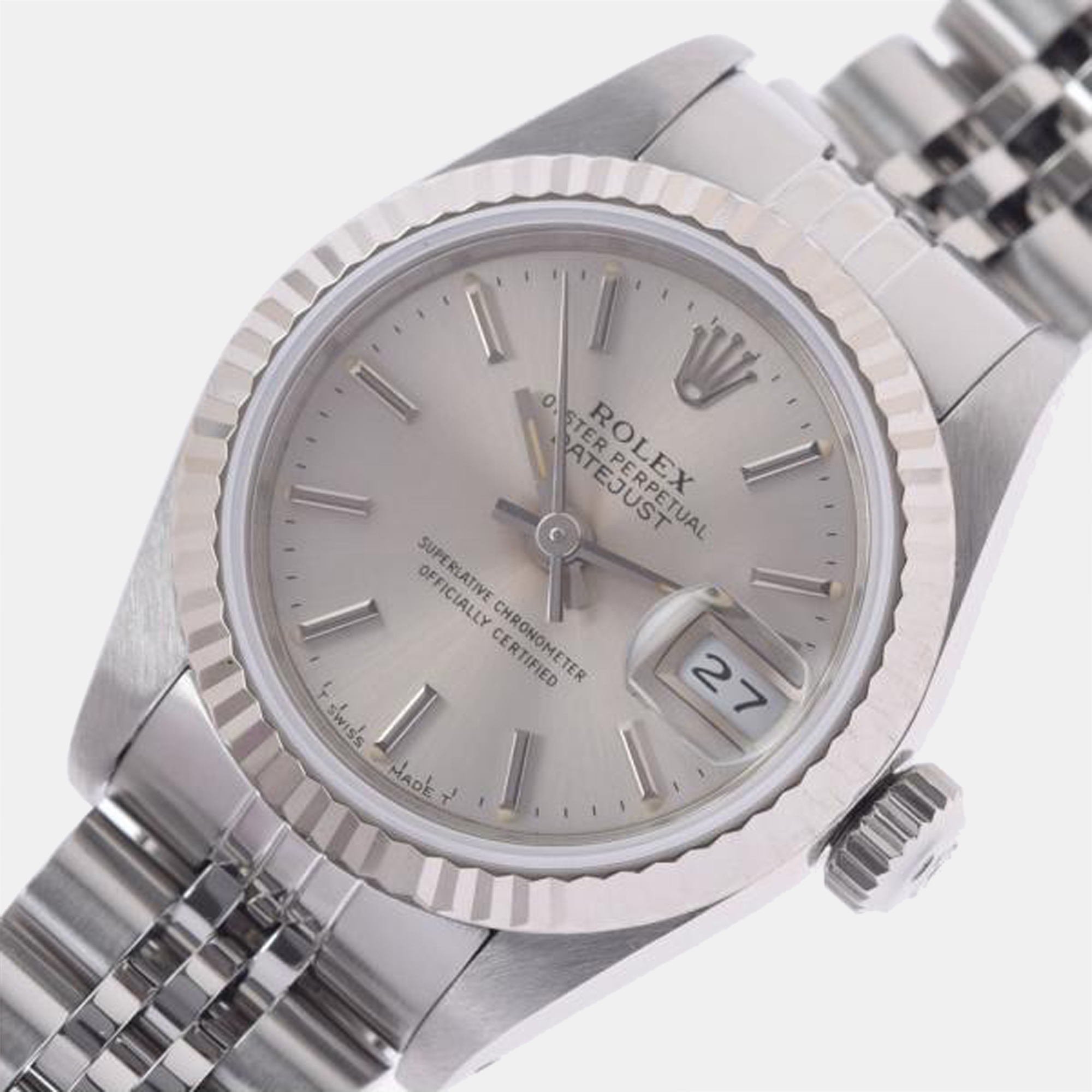 

Rolex Silver 18K White Gold And Stainless Steel Datejust 69174 Automatic Women's Wristwatch 26 mm
