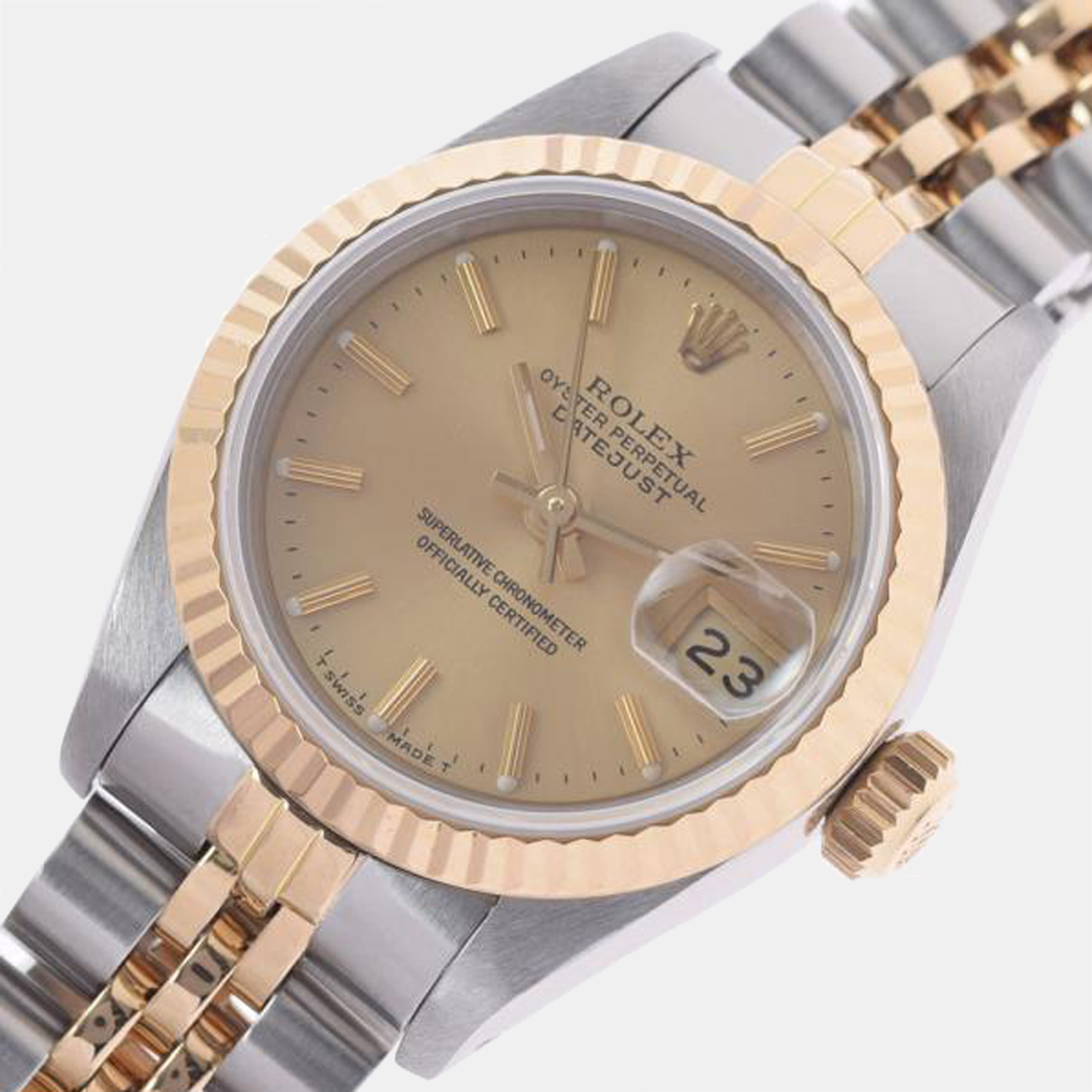

Rolex Champagne 18K Yellow Gold And Stainless Steel Datejust 69173 Women's Wristwatch 26 mm