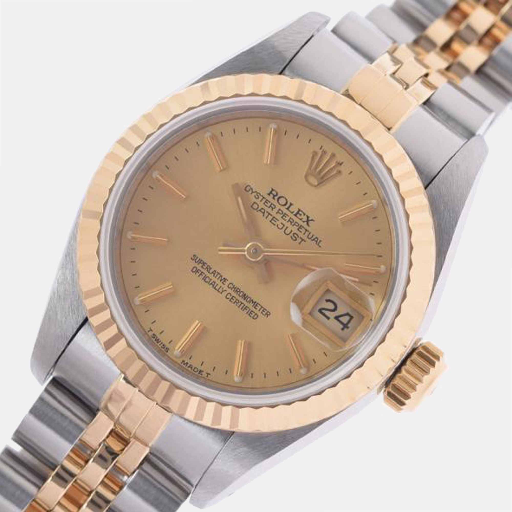 

Rolex Champagne 18K Yellow Gold And Stainless Steel Datejust 69173 Women's Wristwatch 26 mm