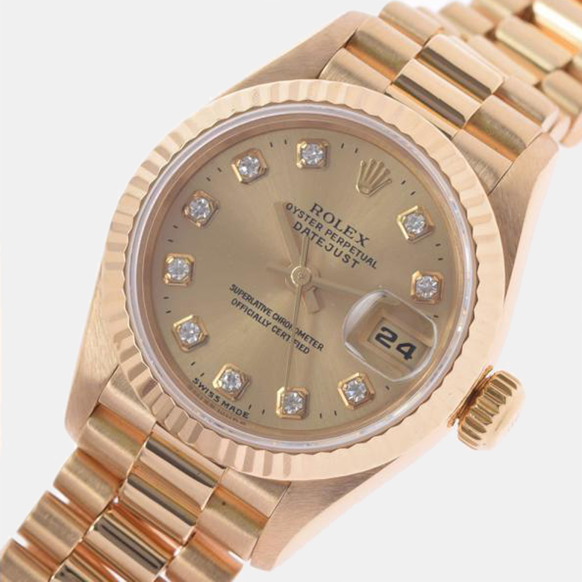 

Rolex Champagne Diamonds 18K Yellow Gold Datejust 69178 Automatic Women's Wristwatch 26 mm