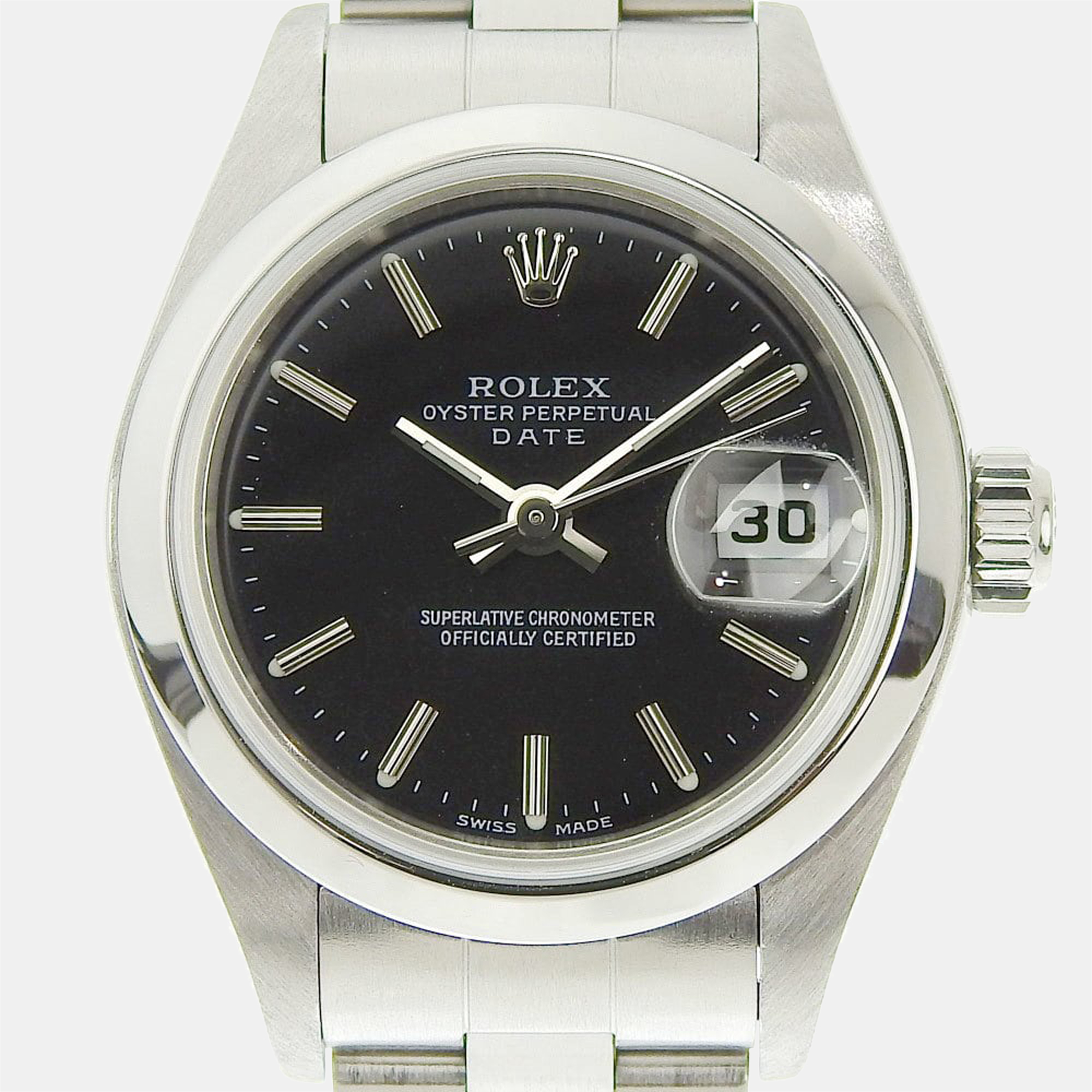 Pre Owned Rolex Black Stainless Steel Oyster Perpetual Date 79160 Women's Wristwatch 26 mm