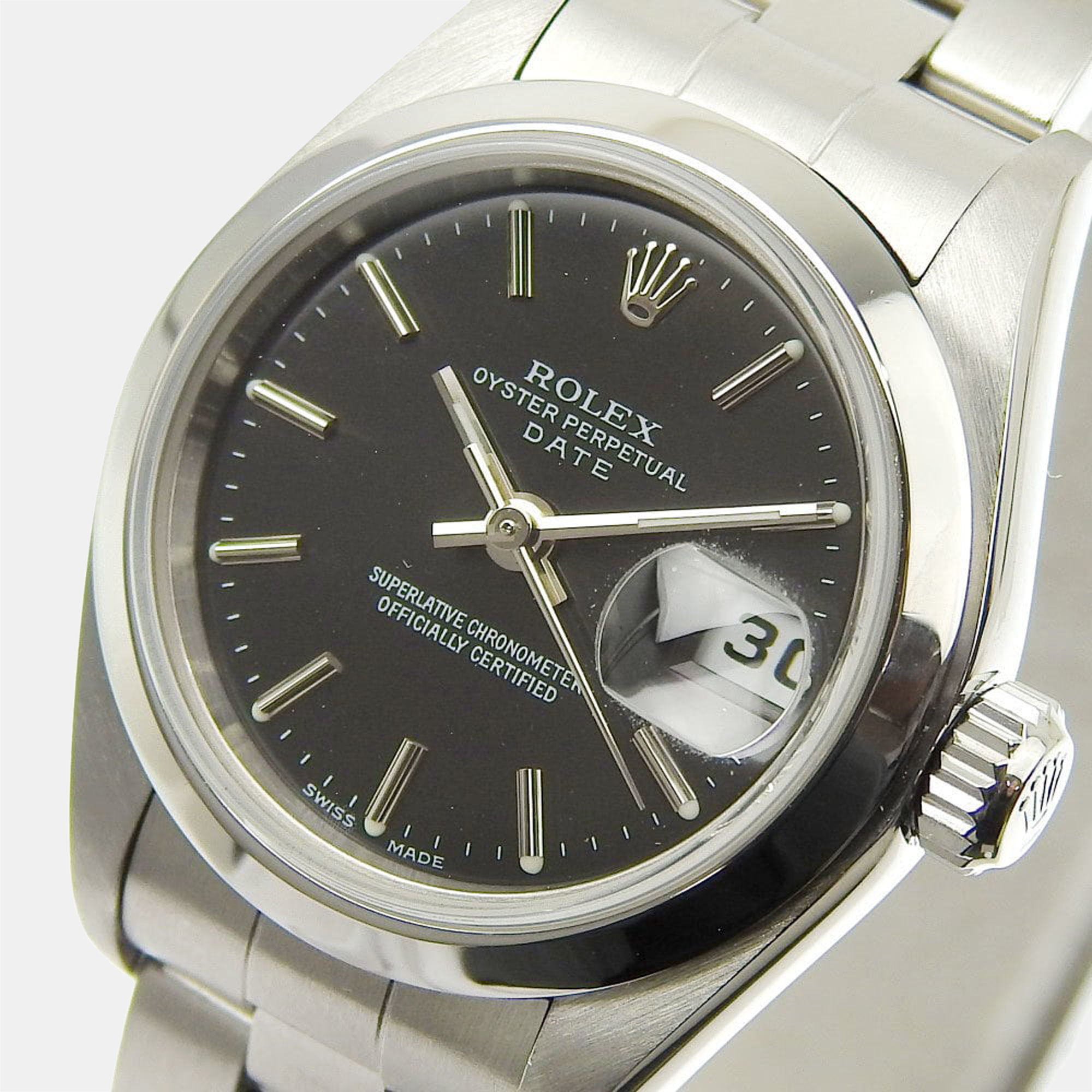 

Rolex Black Stainless Steel Oyster Perpetual Date 79160 Women's Wristwatch 26 mm
