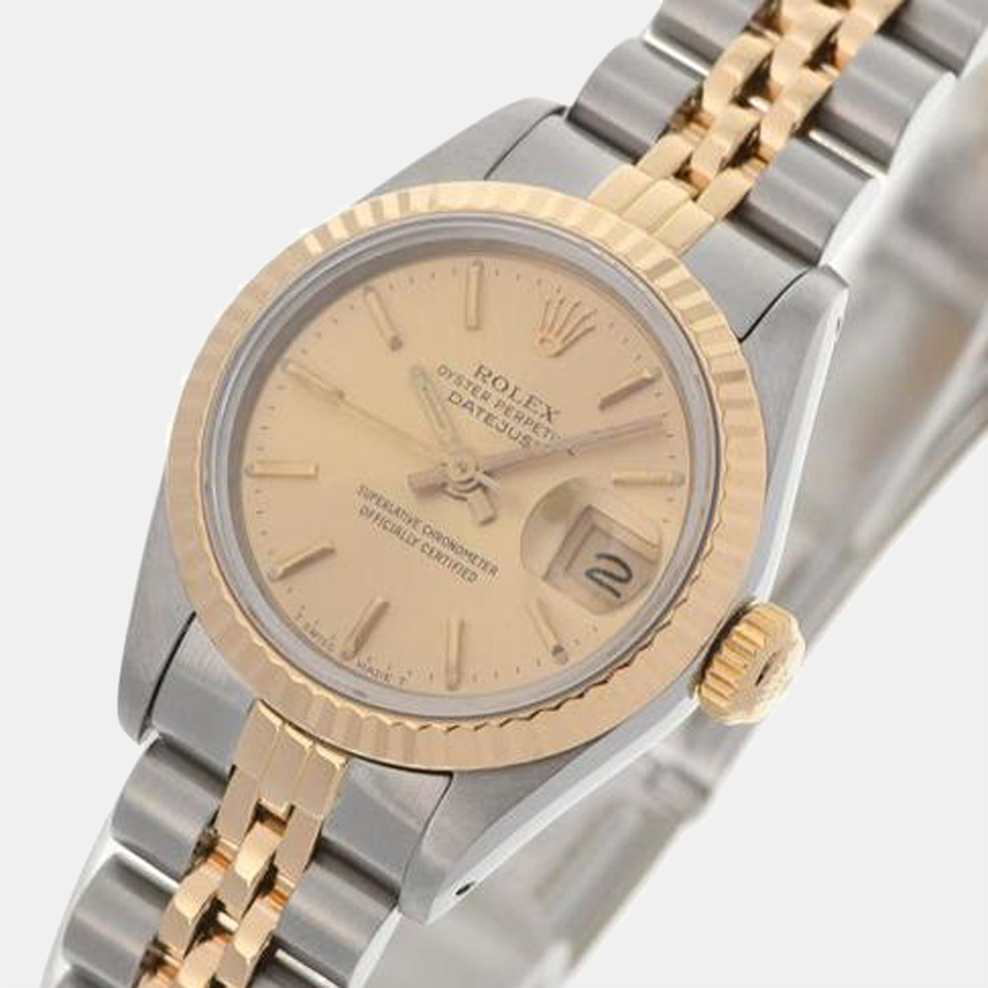 

Rolex Champagne 18K Yellow Gold And Stainless Steel Datejust 69173 Automatic Women's Wristwatch 26 mm