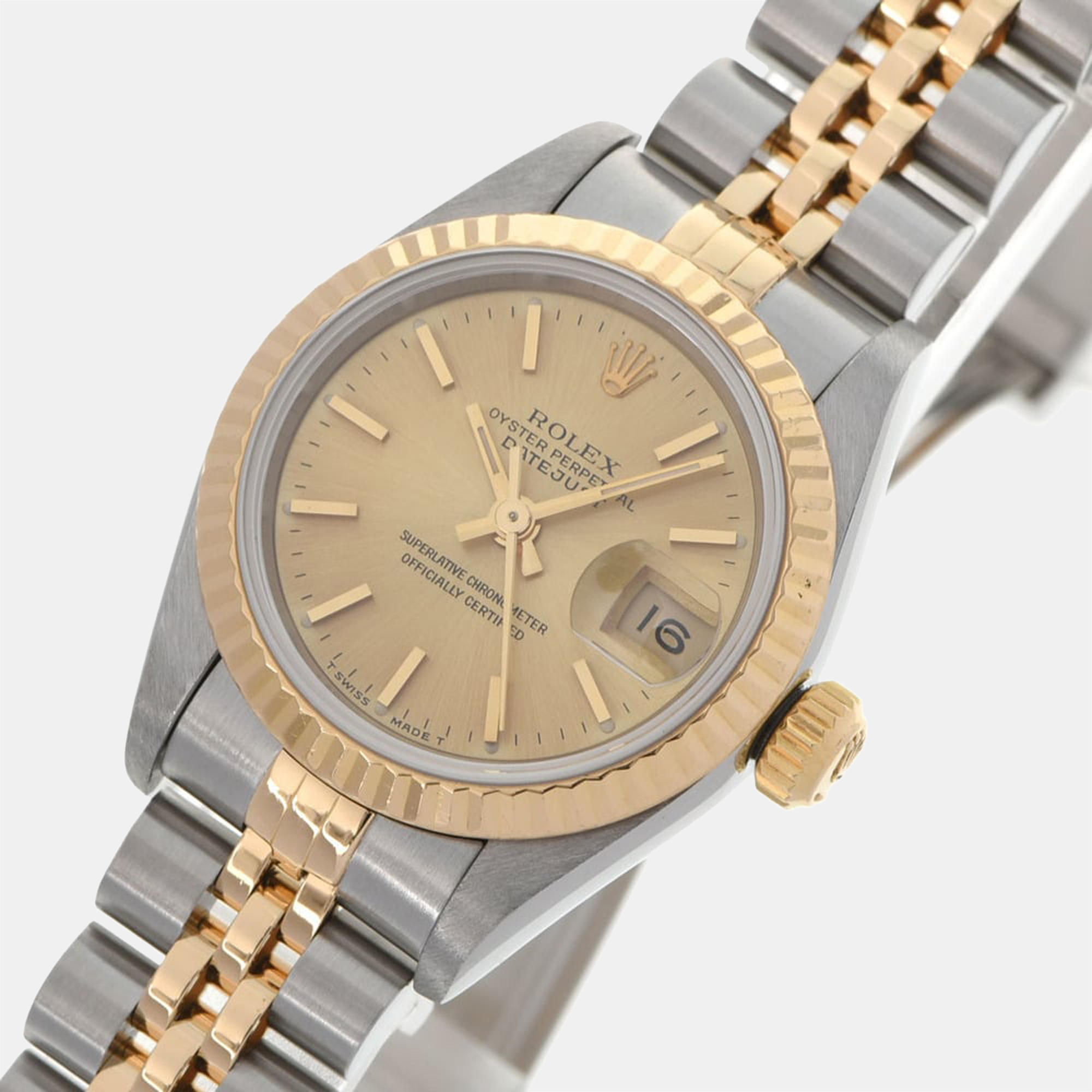 

Rolex Champagne 18K Yellow Gold And Stainless Steel Datejust 69173 Women's Wristwatch 26 mm