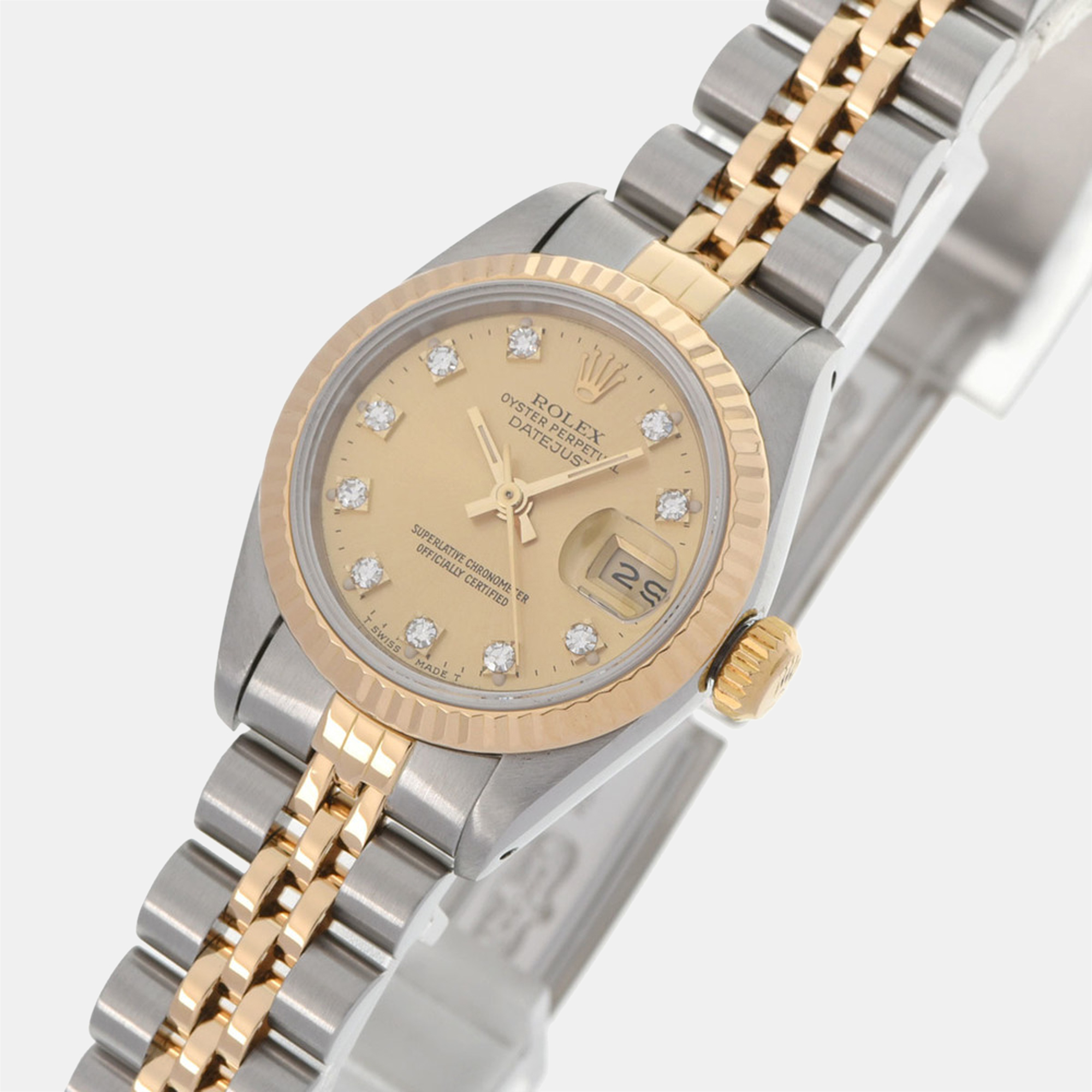 

Rolex Champagne Diamonds 18K Yellow Gold And Stainless Steel Datejust 69173 Women's Wristwatch 26 mm