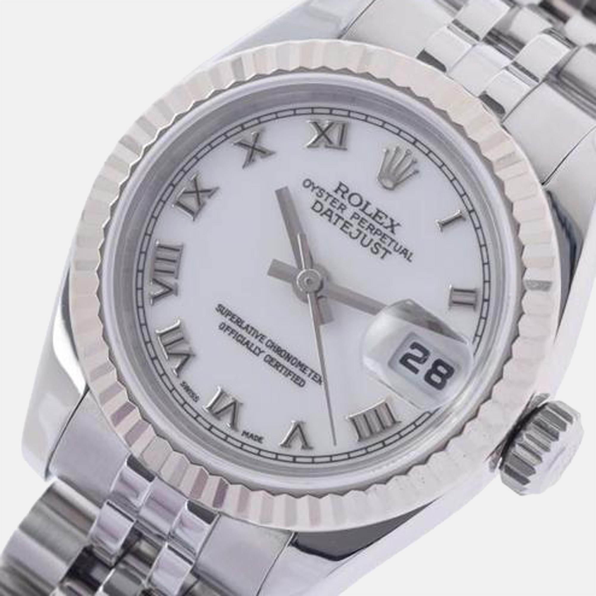 

Rolex White Stainless Steel Datejust 179174 Automatic Women's Wristwatch 26 mm