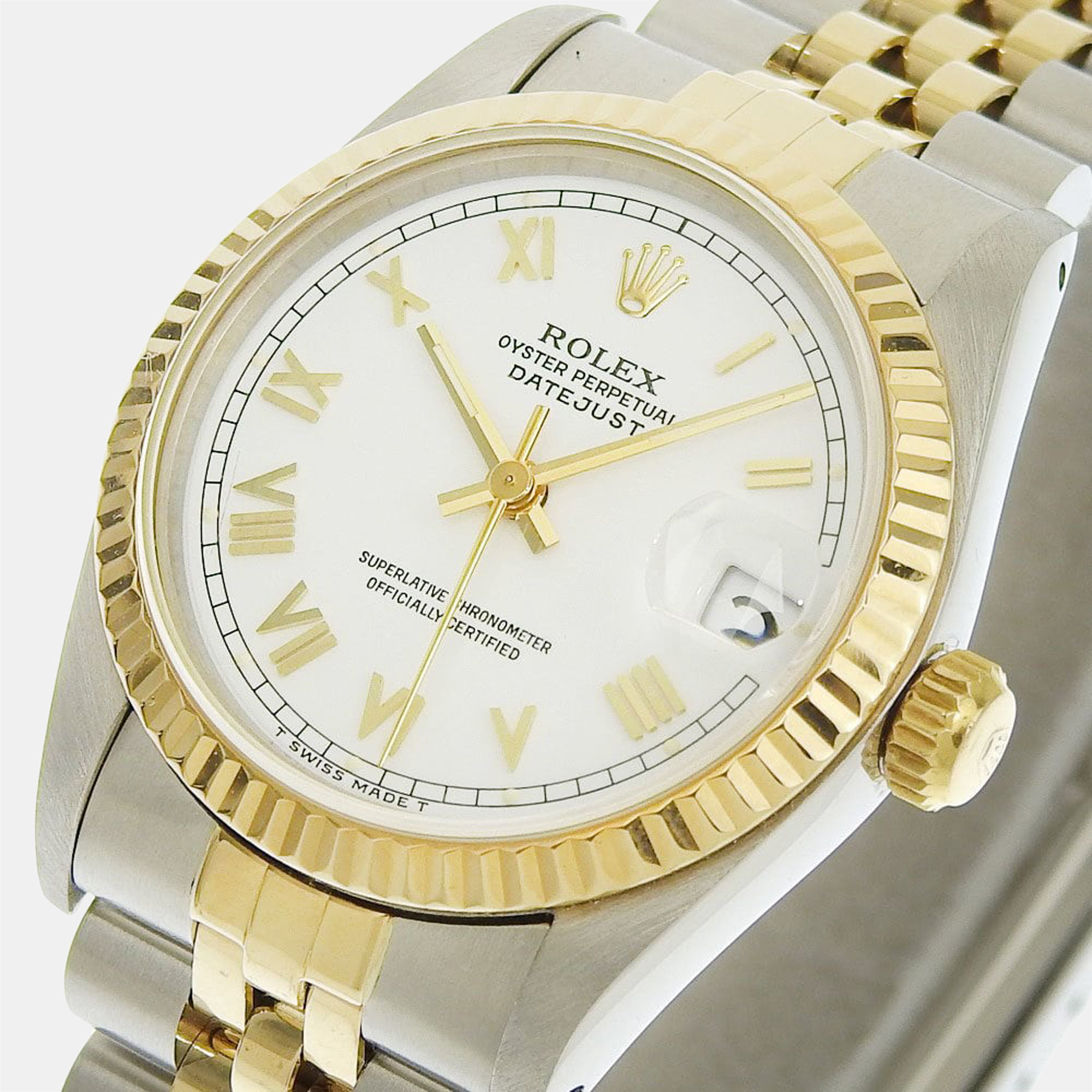 

Rolex White 18K Yellow Gold And Stainless Steel Datejust 68273 Women's Wristwatch 31 mm