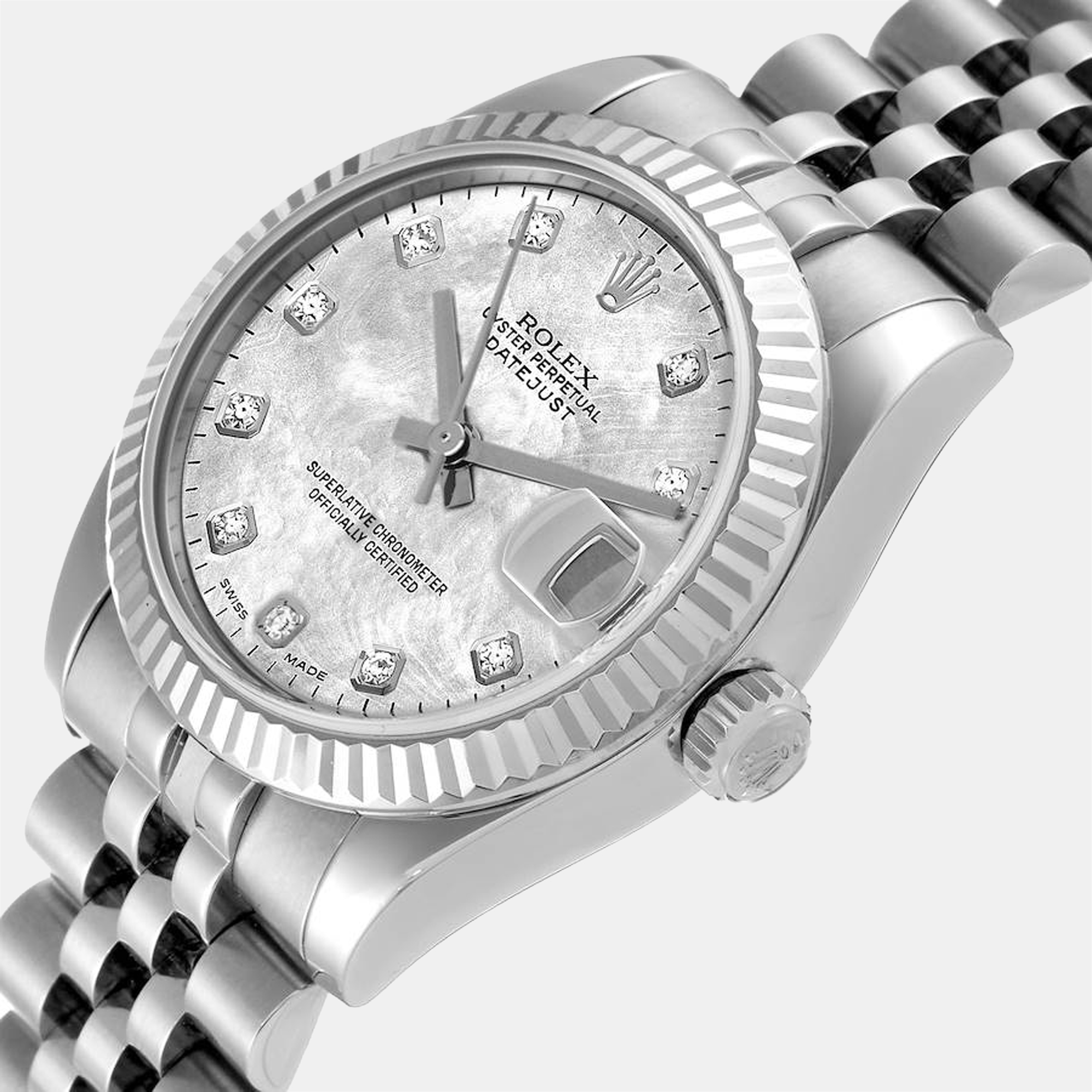 

Rolex MOP Diamonds 18K White Gold And Stainless Steel Datejust 178274 Automatic Women's Wristwatch 31 mm