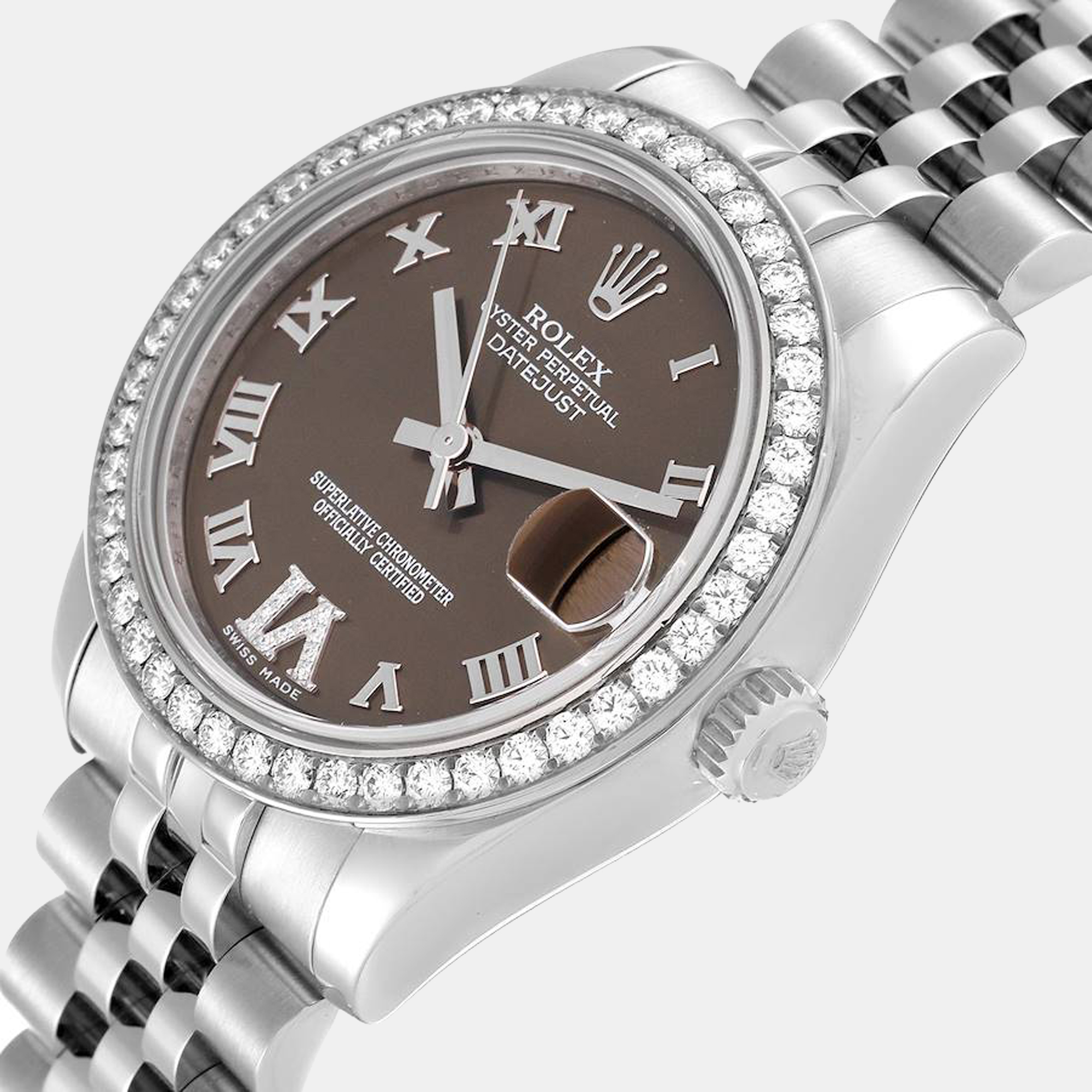 

Rolex Brown Diamonds Stainless Steel Datejust 178384 Women's Wristwatch 31 mm