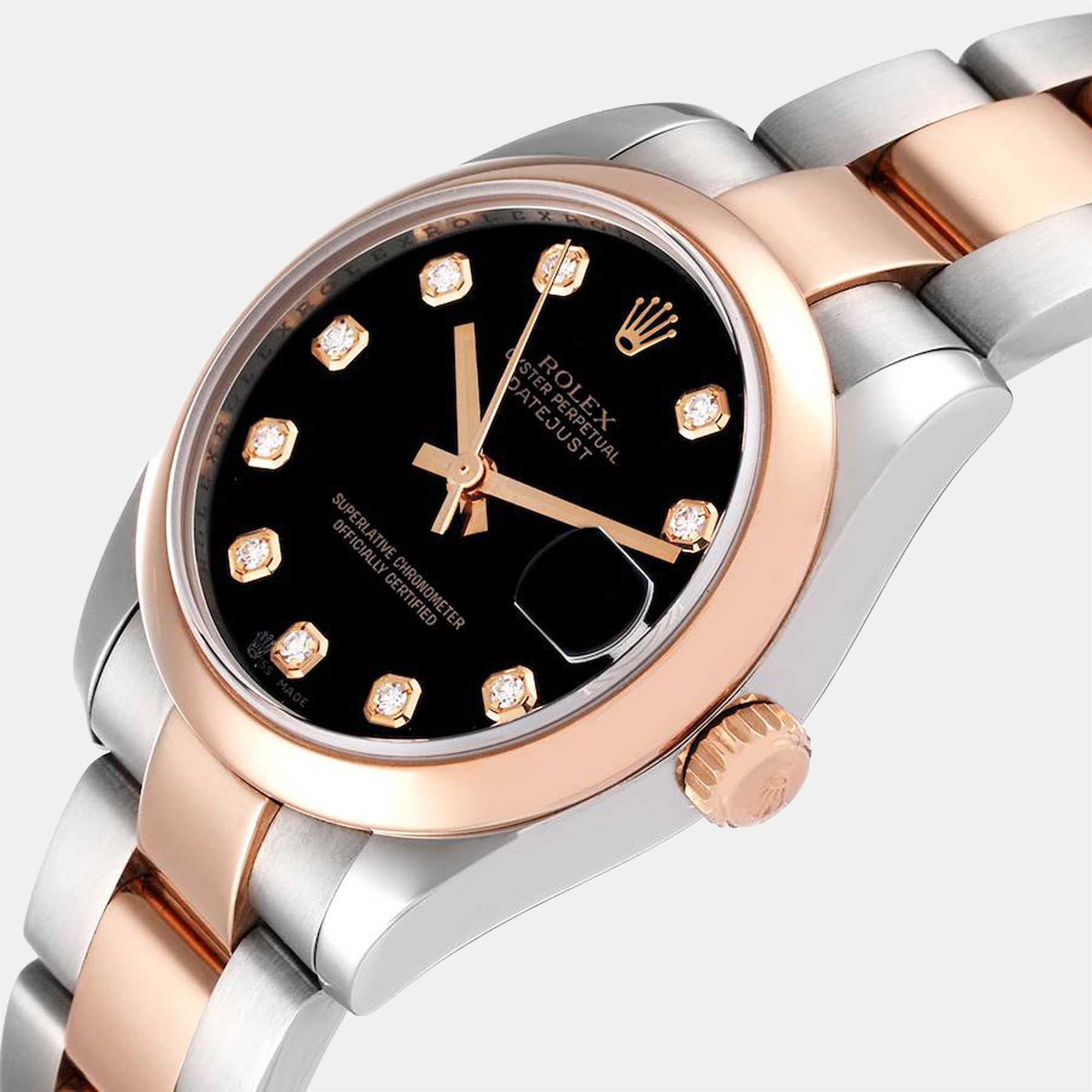 

Rolex Black Diamonds 18K Rose Gold And Stainless Steel Datejust 178241 Women's Wristwatch 31 mm