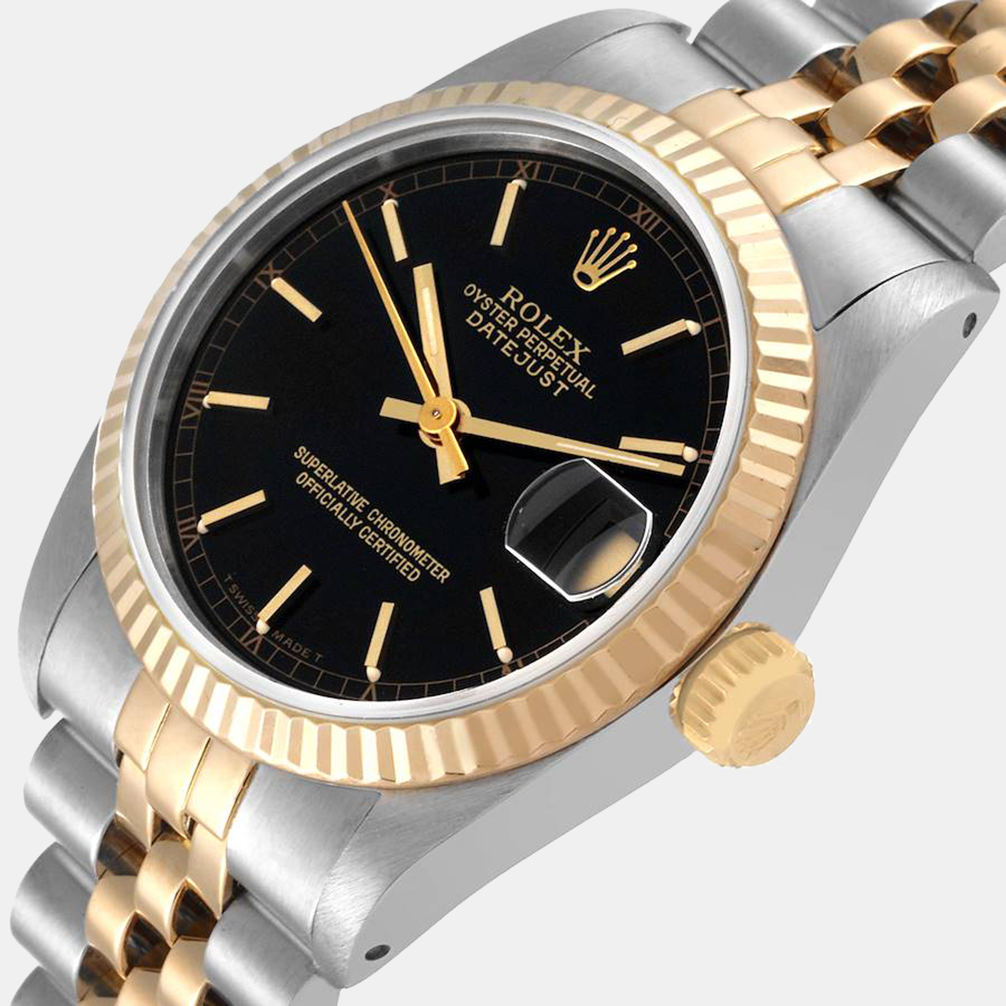 

Rolex Black 18K Yellow Gold And Stainless Steel Datejust 68273 Automatic Women's Wristwatch 31 mm