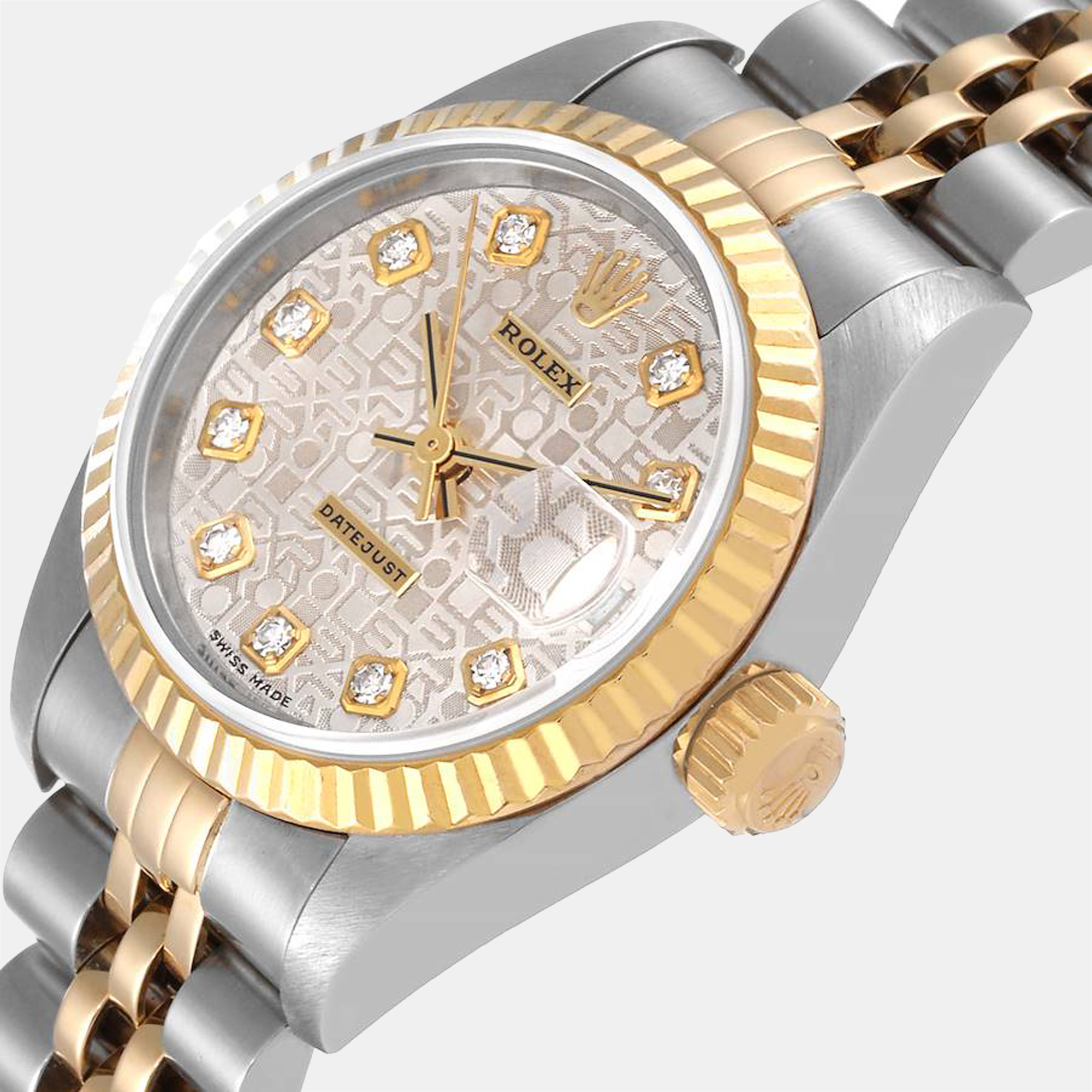 

Rolex Silver Diamonds 18K Yellow Gold And Stainless Steel Datejust 79173 Women's Wristwatch 26 mm